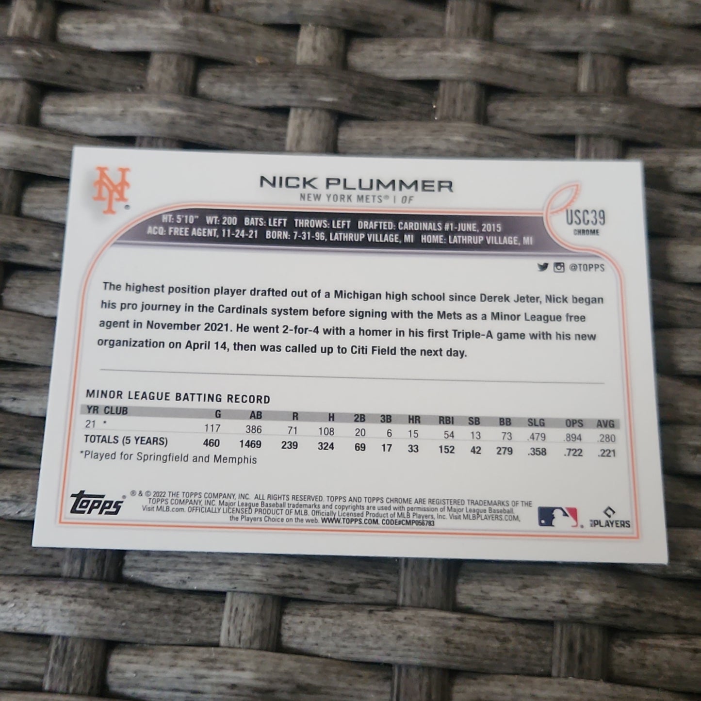 Topps Chrome Purple Nick Plummer RC #USC39