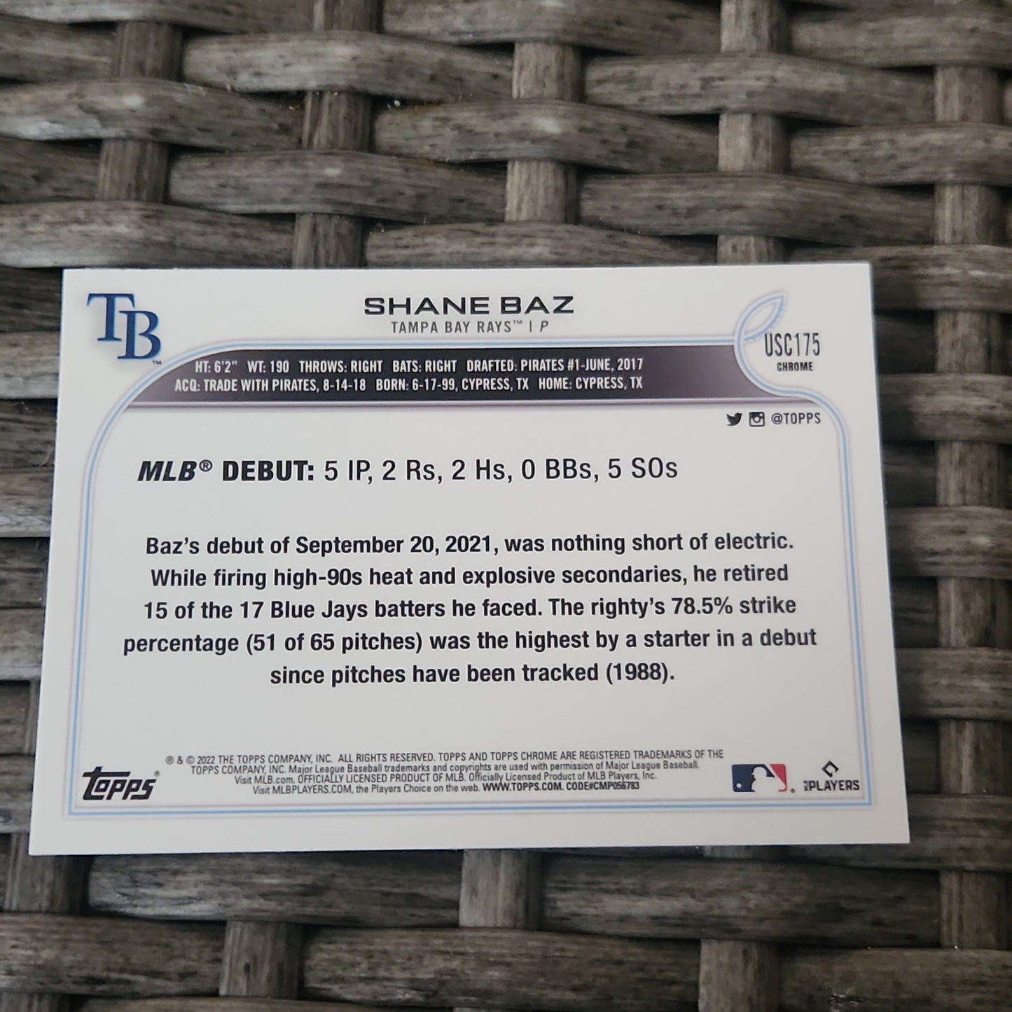 Topps Chrome Purple Shane Baz RC #USC175