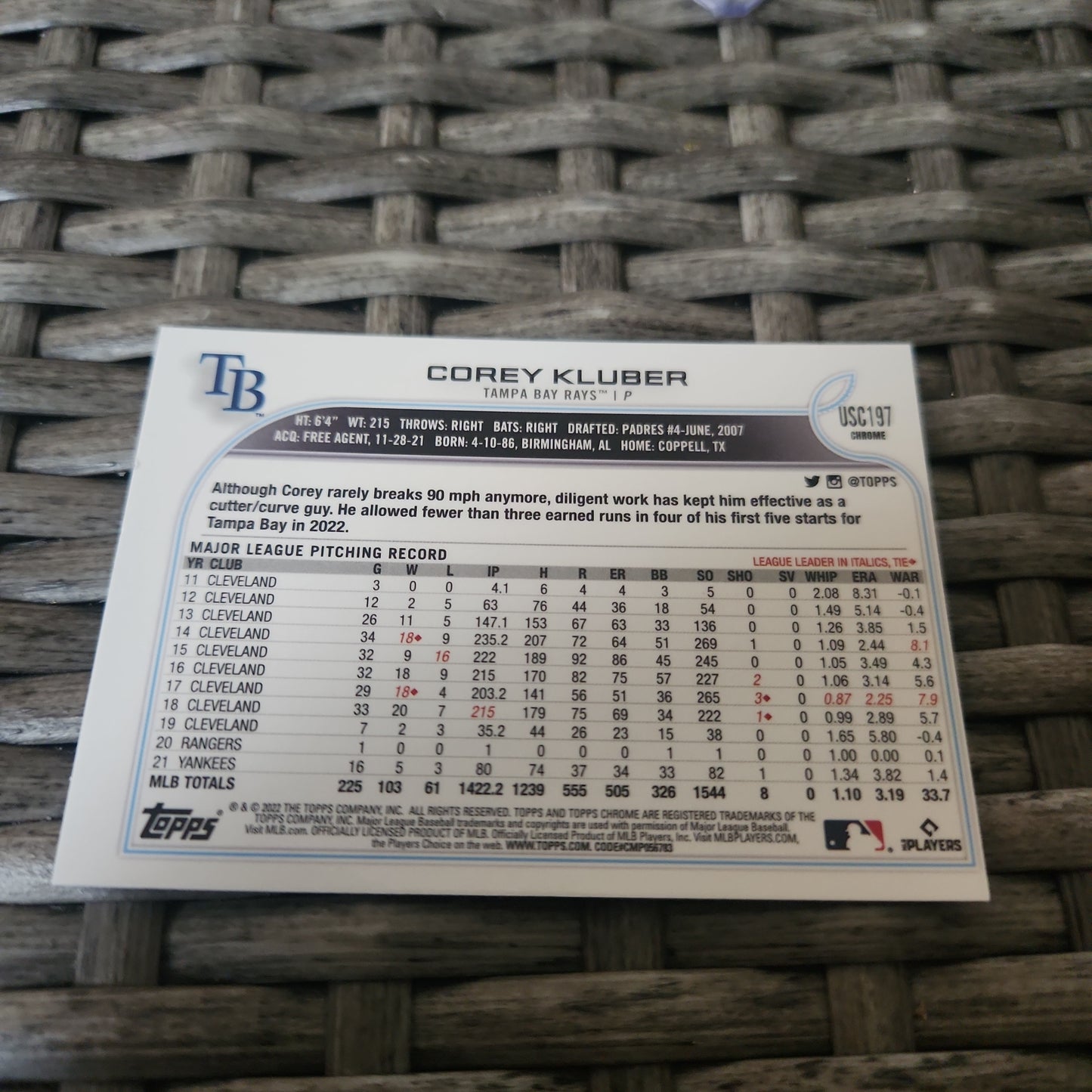 Topps Chrome Purple Correy Kluber #USC197