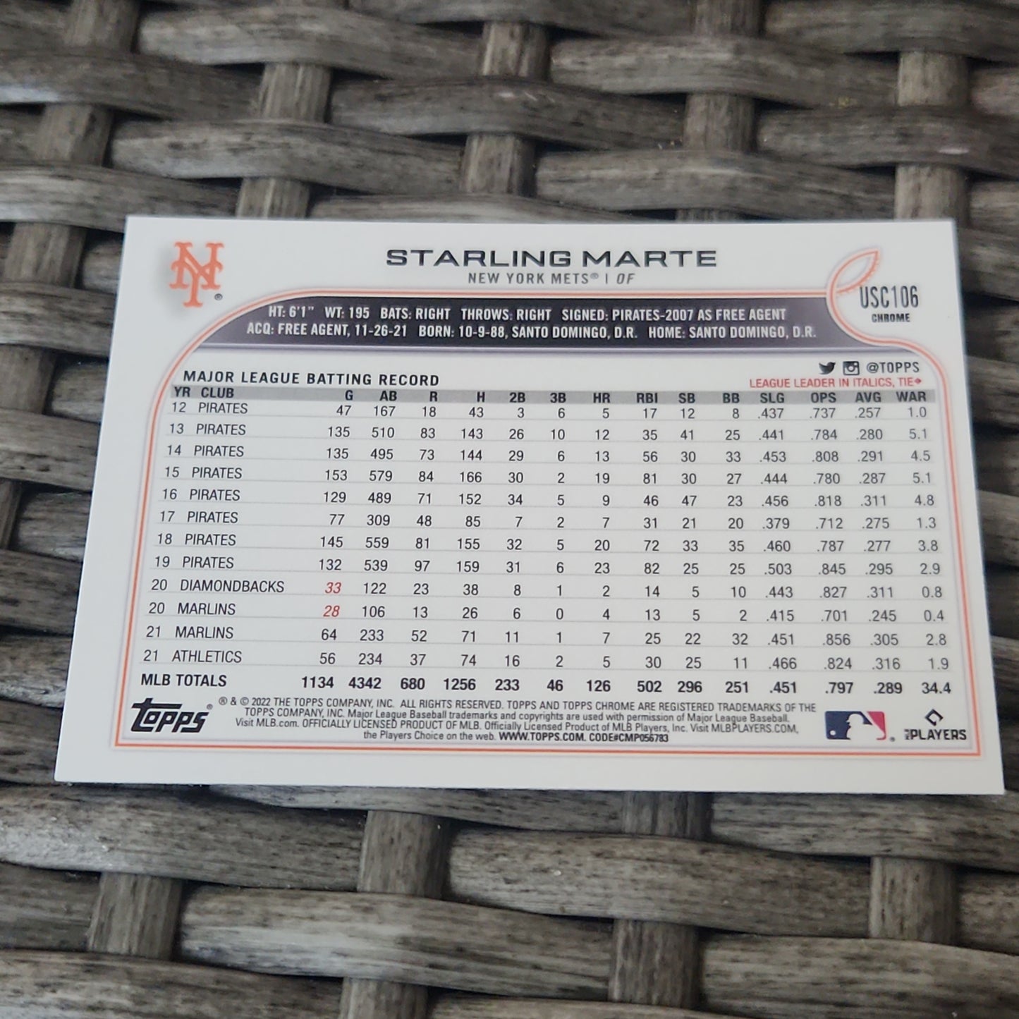 Topps Chrome Purple Starling Marte #USC106