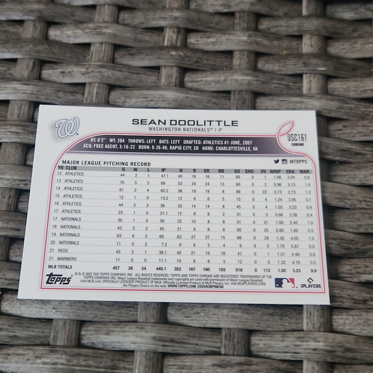 Topps Chrome Purple Sean Doolittle #USC161