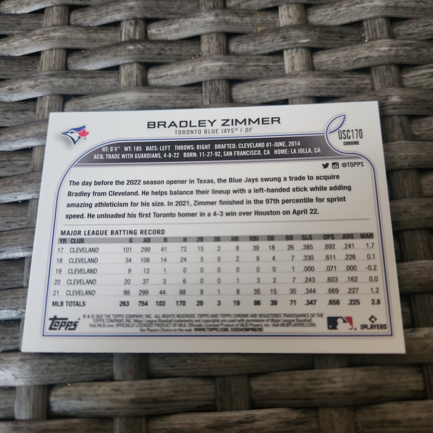 Topps Chrome Purple Bradley Zimmer #USC170