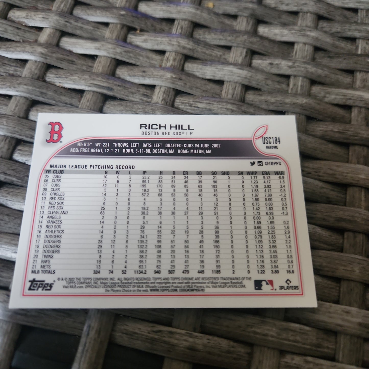Topps Chrome Purple Rich Hill #USC184