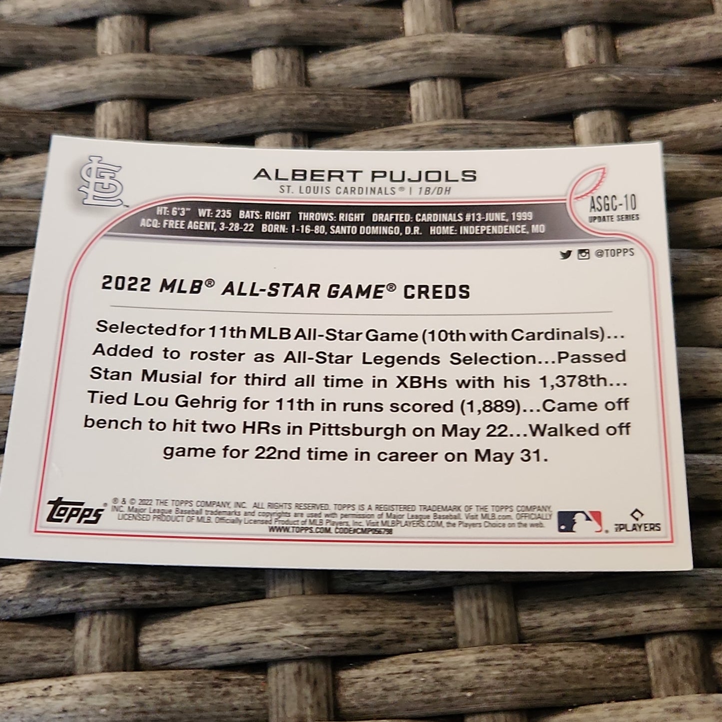 Topps Chrome Albert Pujols #ASGC-10