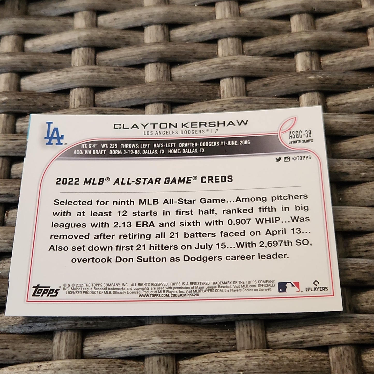 Topps Chrome Clayton Kershaw #ASGC-38