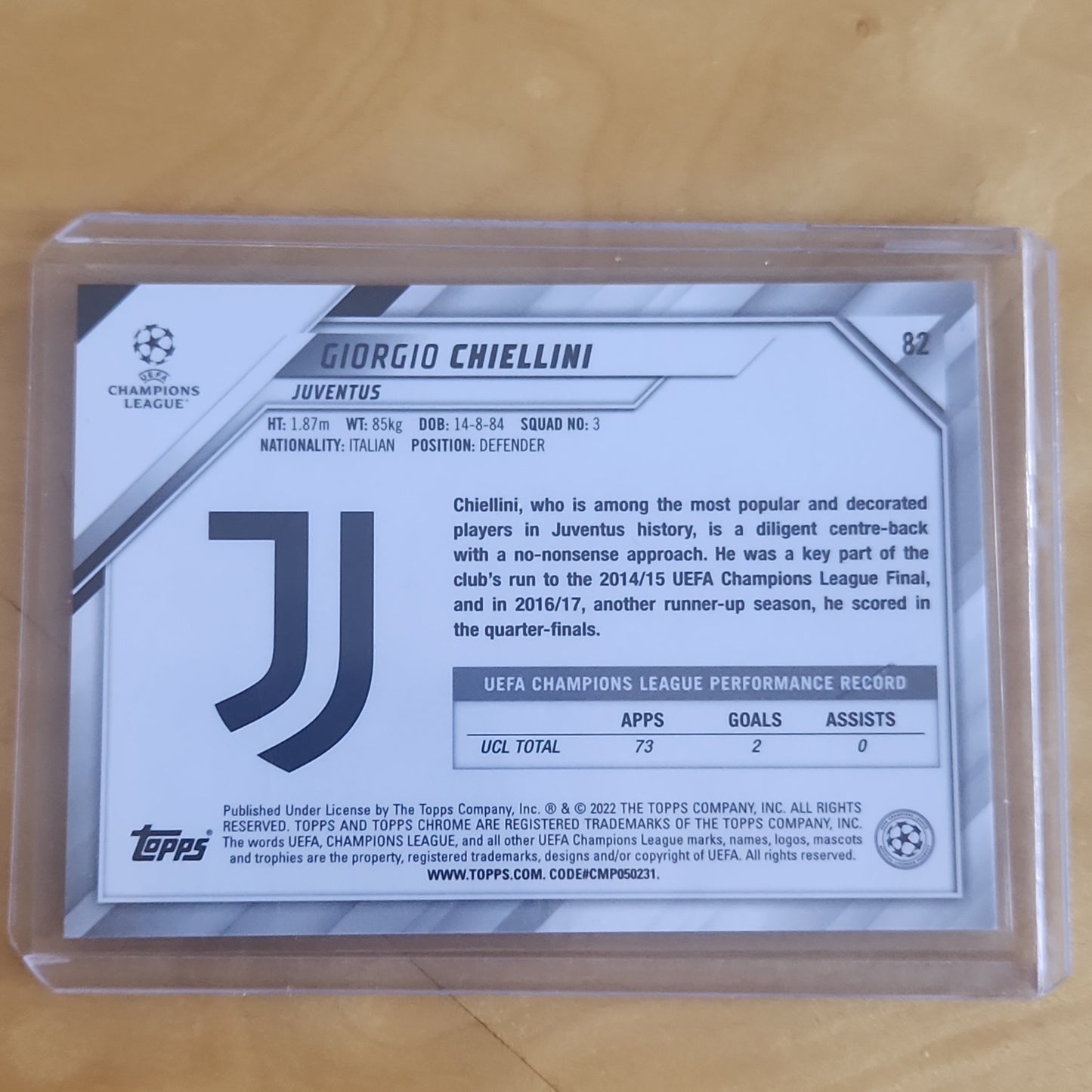 2022 Topps Chrome UEFA Champions League Giorgio Chiellini Speckle Refractor #82 Juventus