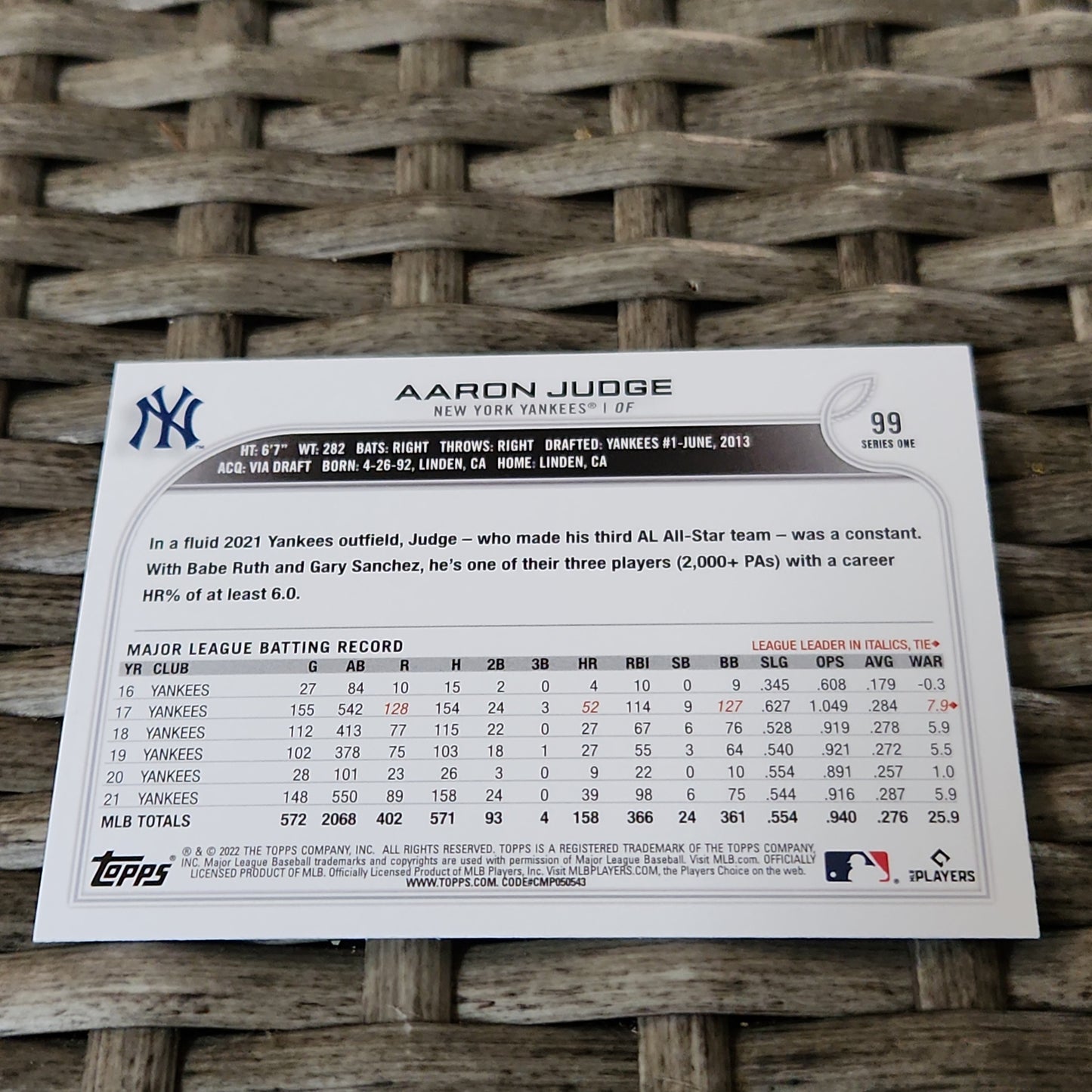 Topps Holo Series 1 Aaron Judge #99