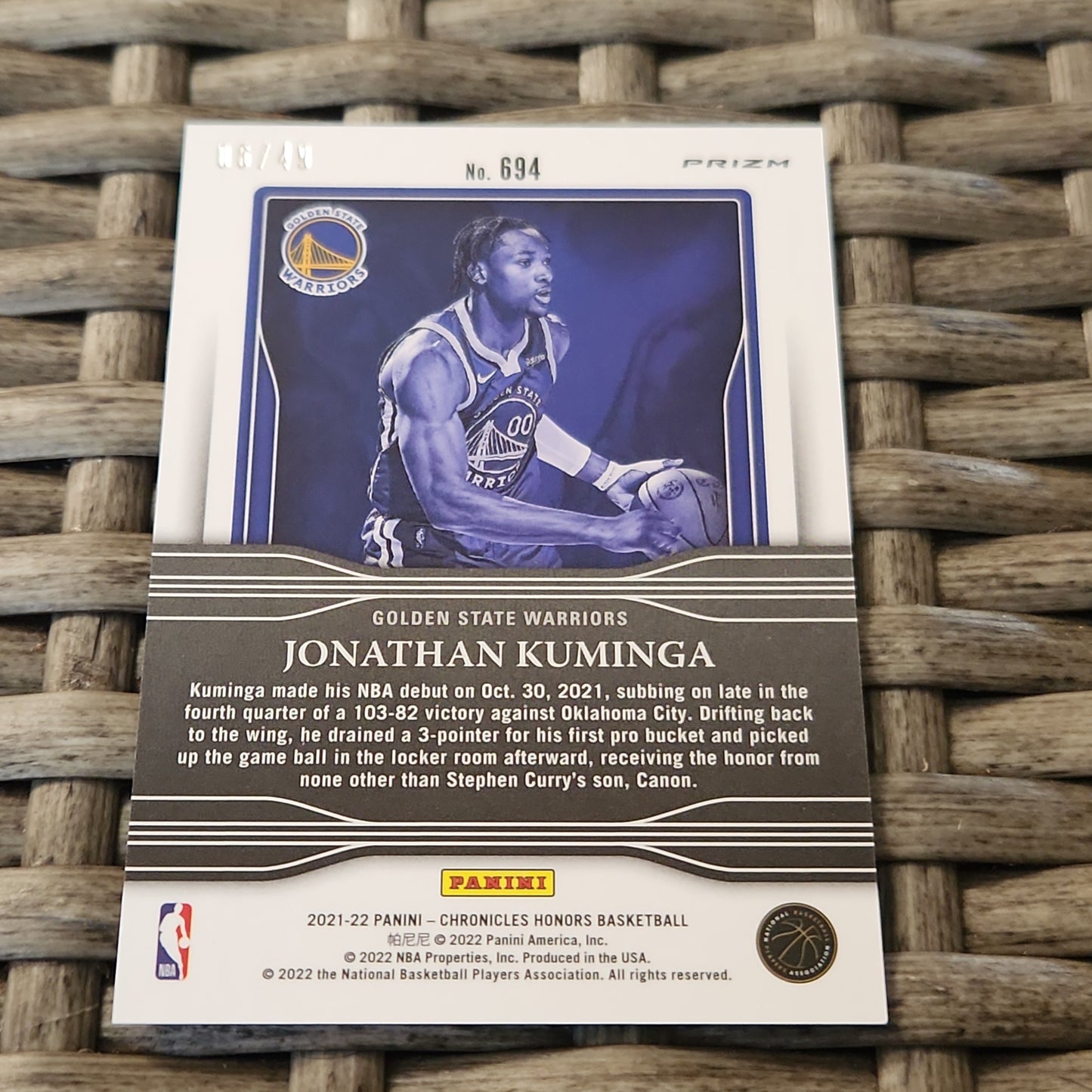 Panini Prizm Honors Purple Jonathan Kuminga RC 6/49  #694