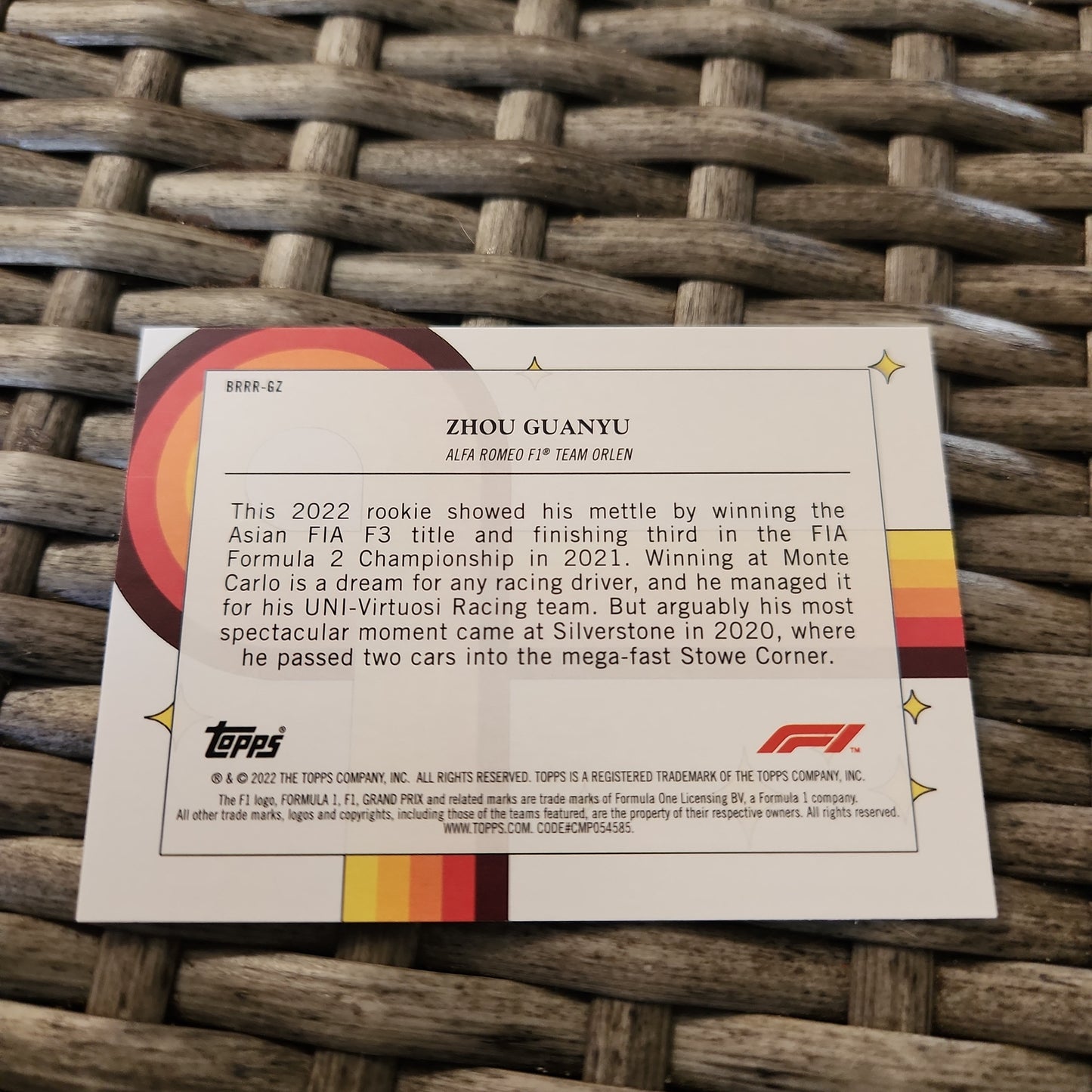 Topps Formul 1 Bounce Rock Race Roll Zhou Guanyu RC #BRRR-GZ