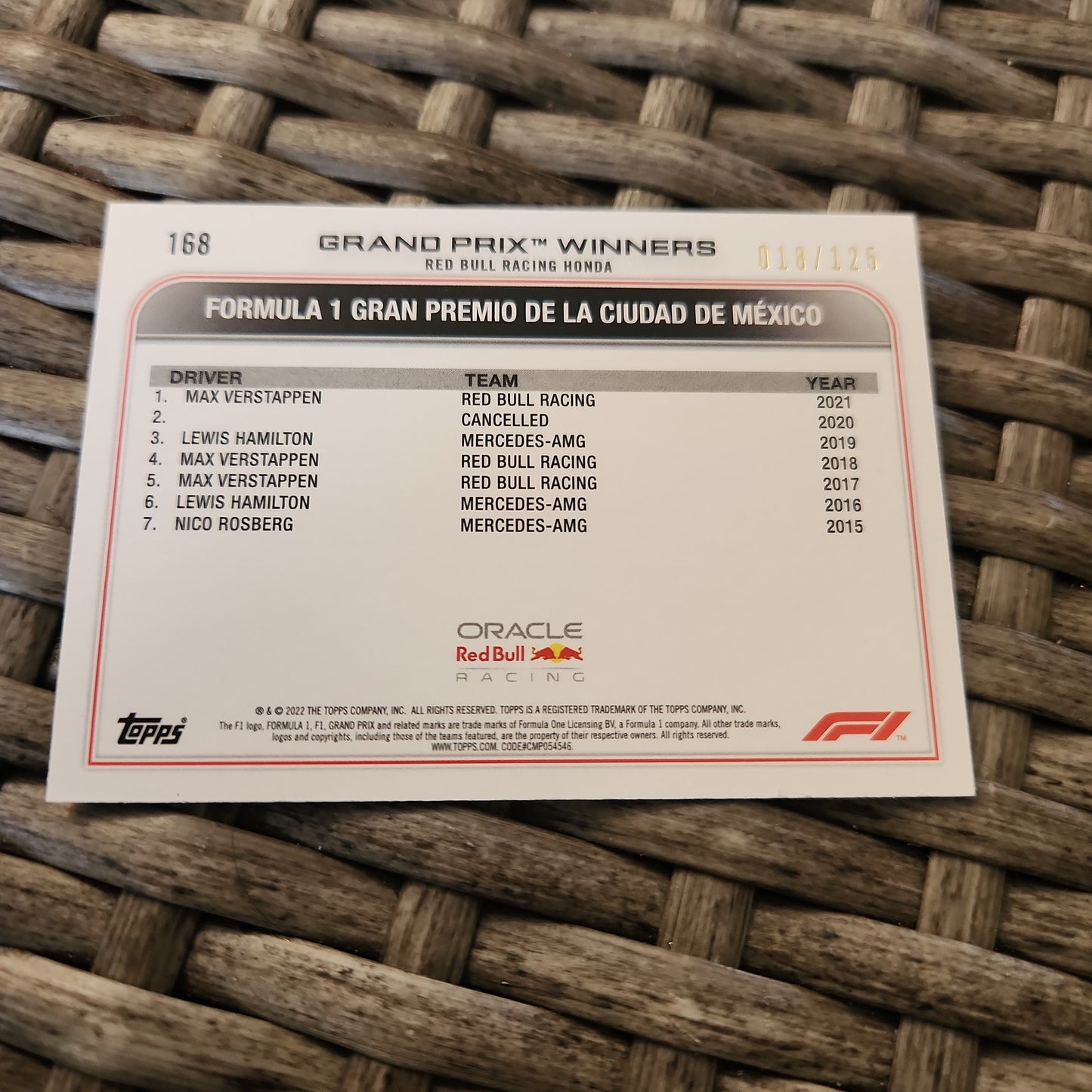 Topps Yellow Max Verstappen 18/125 #168