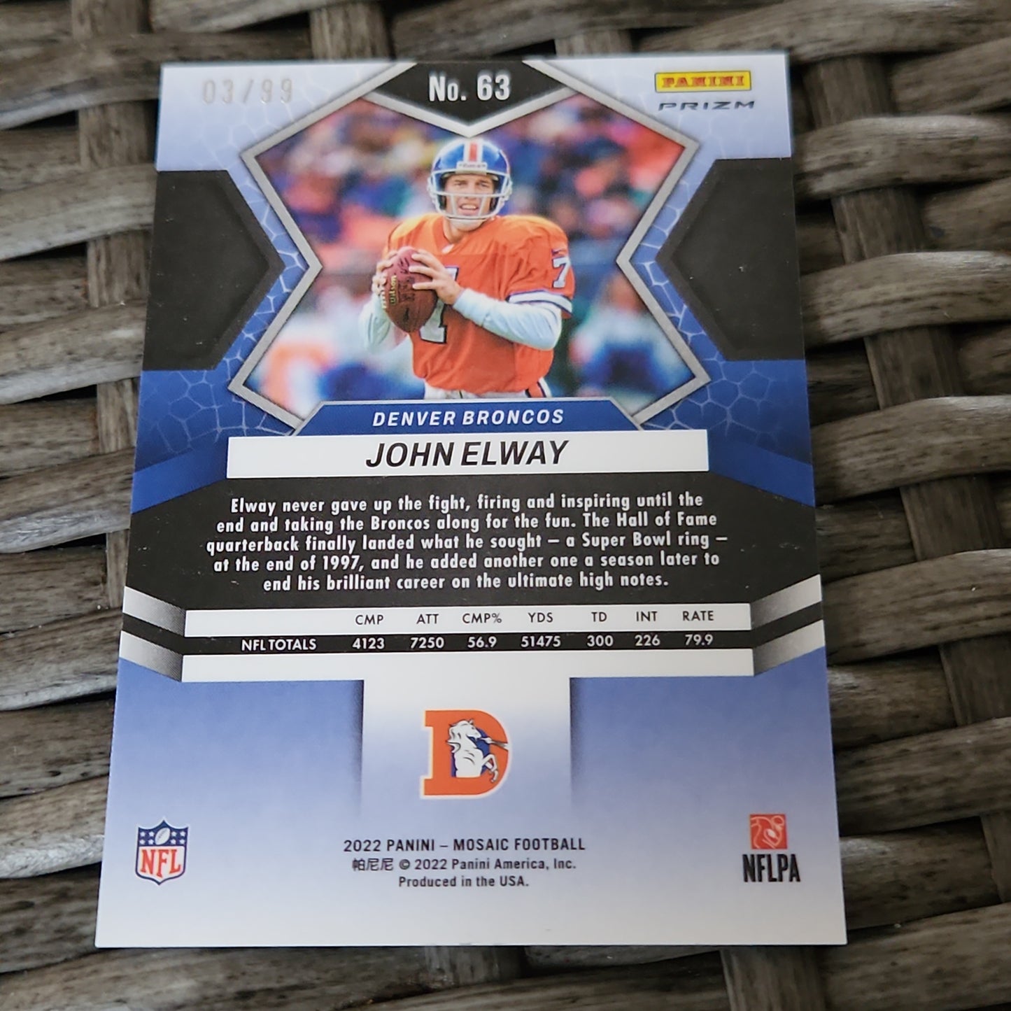 Panini Mosaic Blue John Elway 03/99 #63