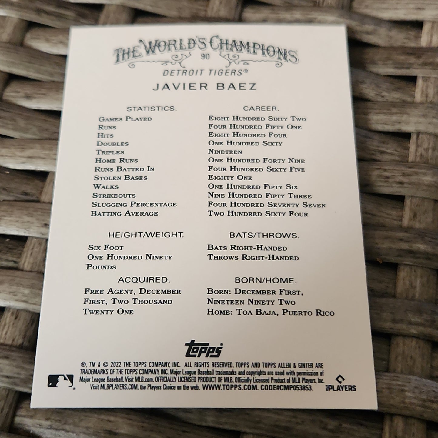 Topps Allen & Ginter Javier Baez #90