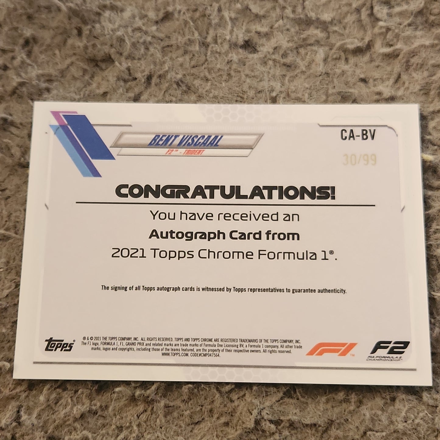 Topps Chrome Green Bent Viscaal Auto 30/99 #CA-BV