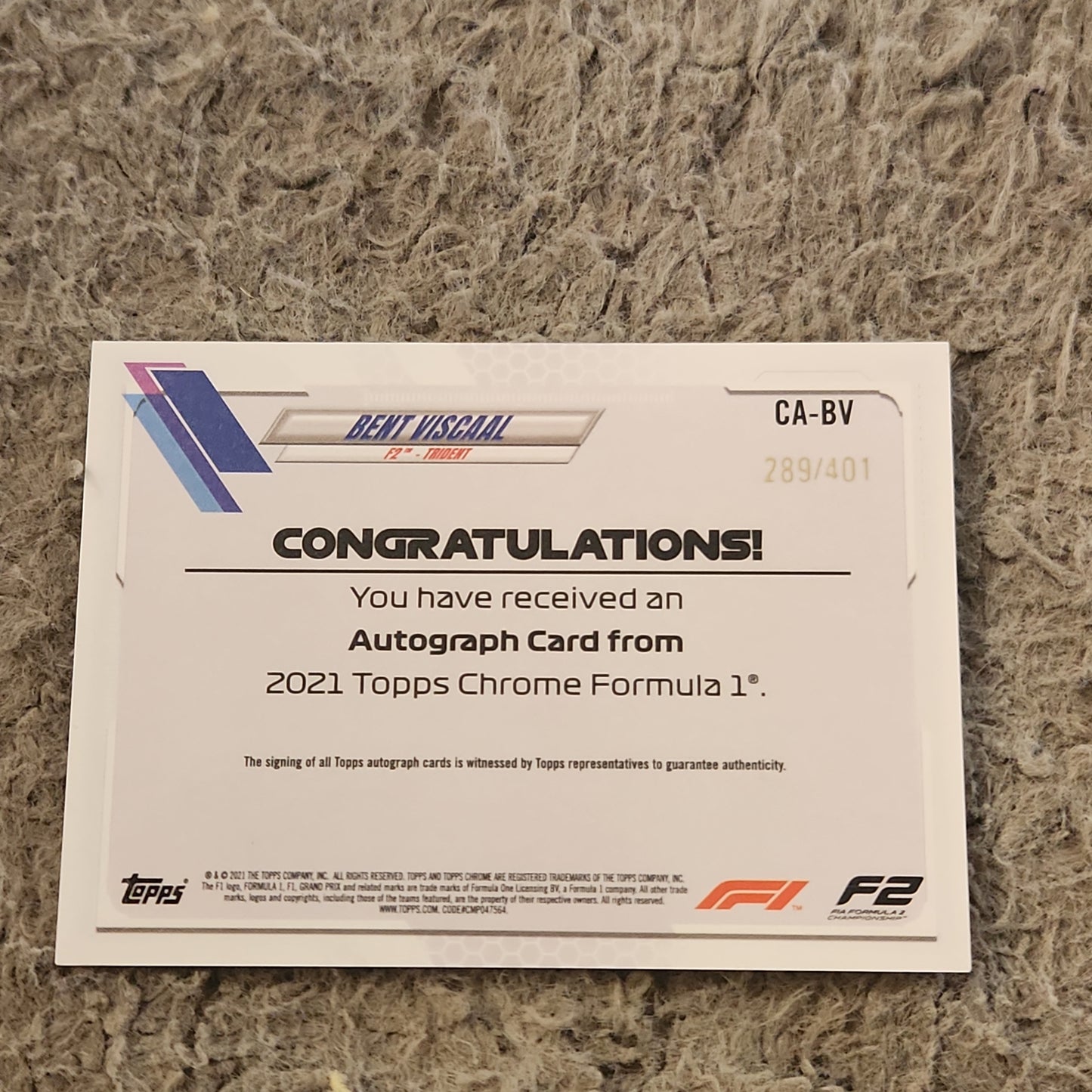 Topps Chrome Bent Viscaal Auto 289/401 #CA-BV