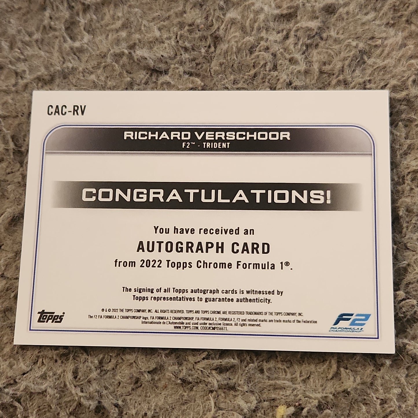 Topps Chrome Richard Verschoor Auto #CAC-RV