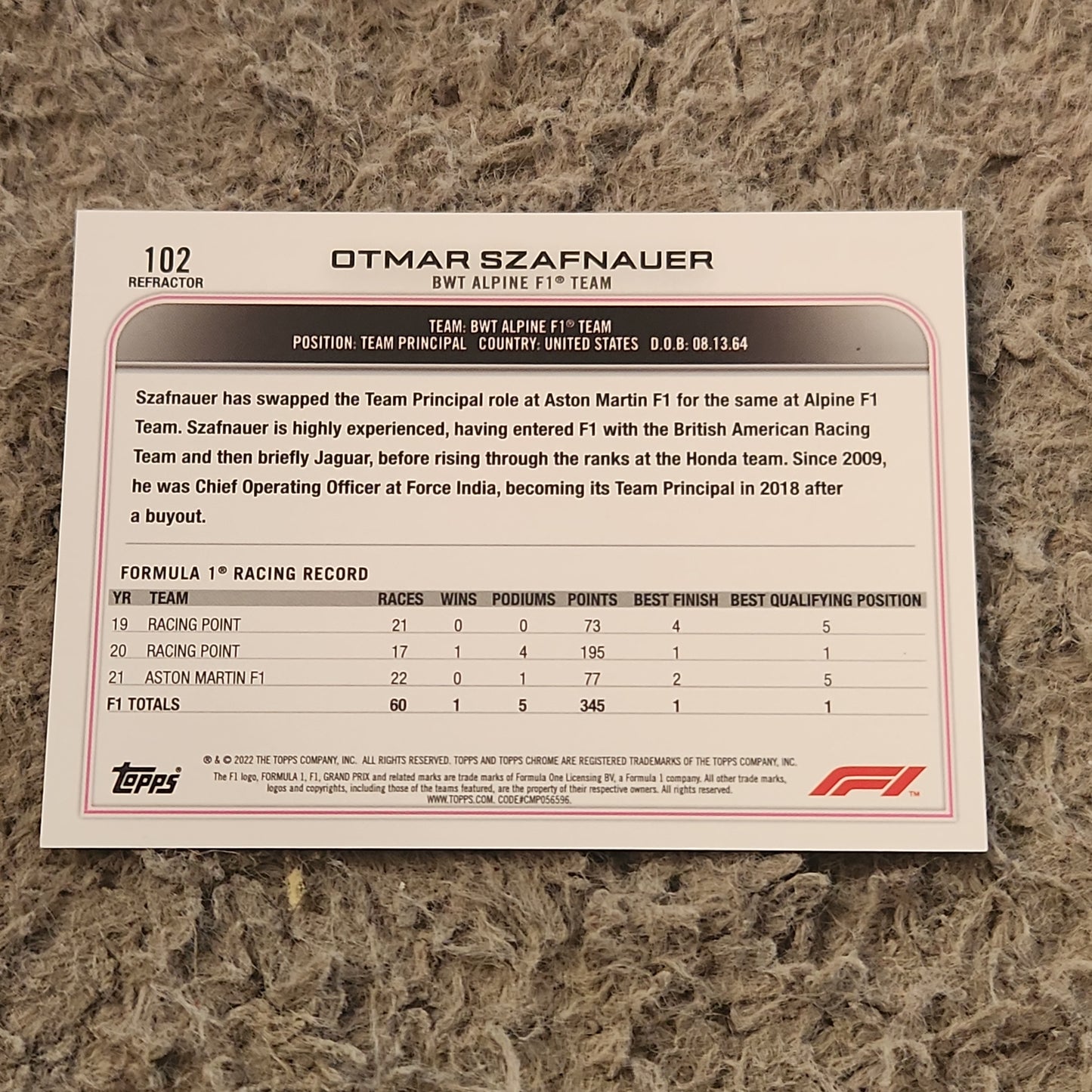 Topps Chrome Refractor Otamr Szafnauer #102