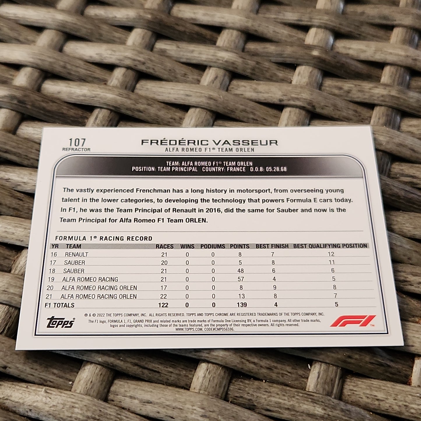 Topps Chrome Refractor Frédéric Vasseur #107