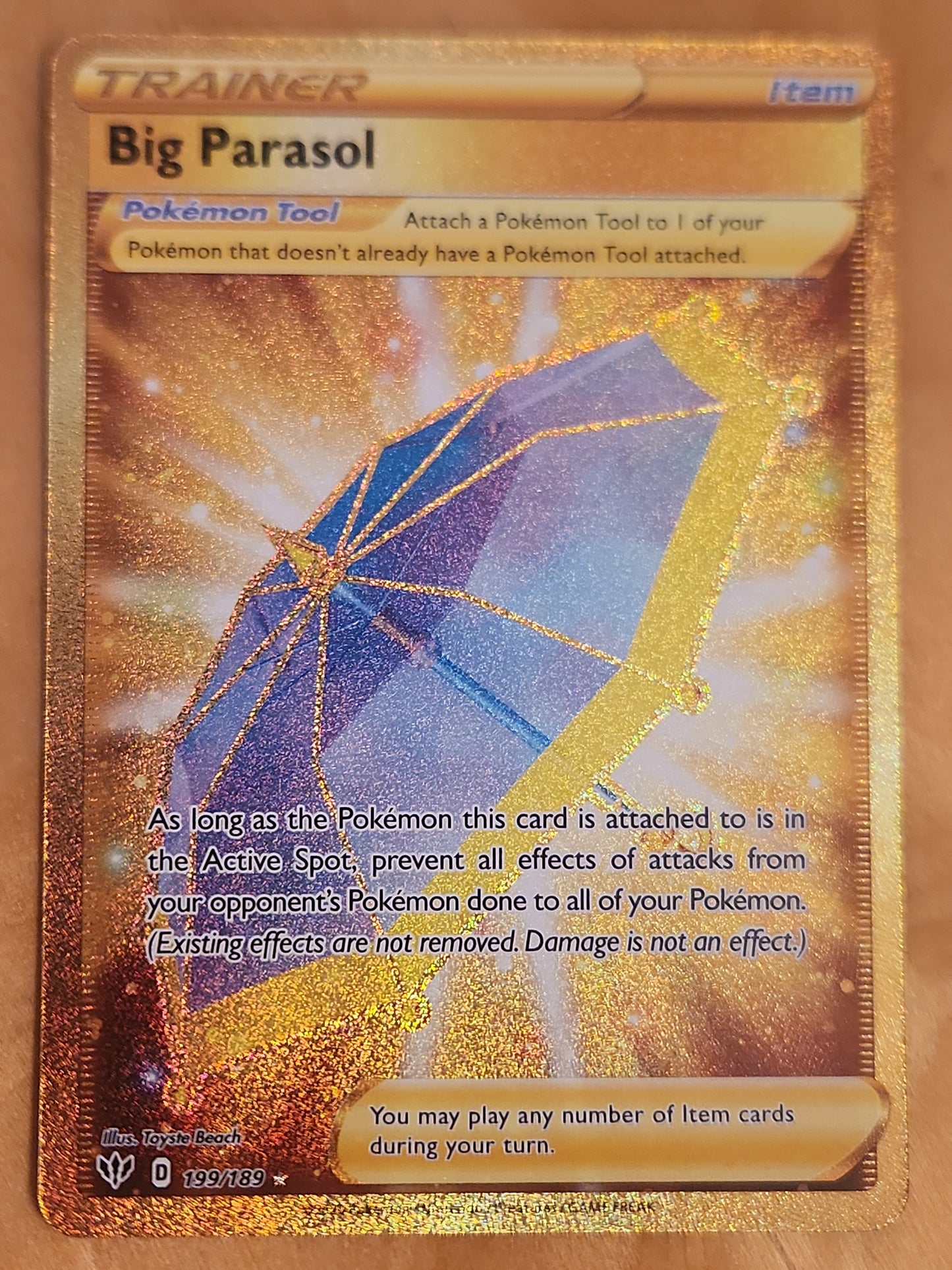 Big Parasol 199/189 Secret Rare Full Art Gold Pokemon Darkness Ablaze Nm-Mi