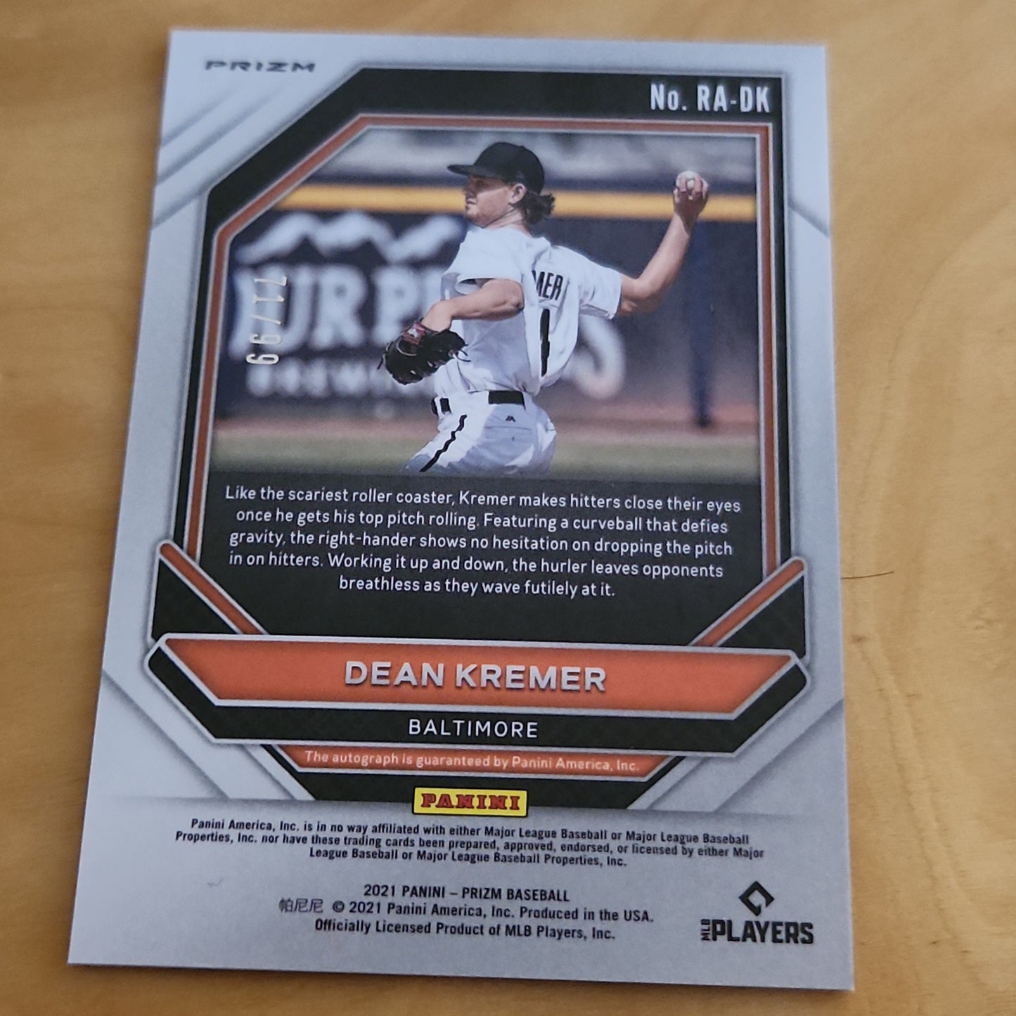 Panini Prizm Red Rookie Auto Dean Kremer 71/99 #RA-DK