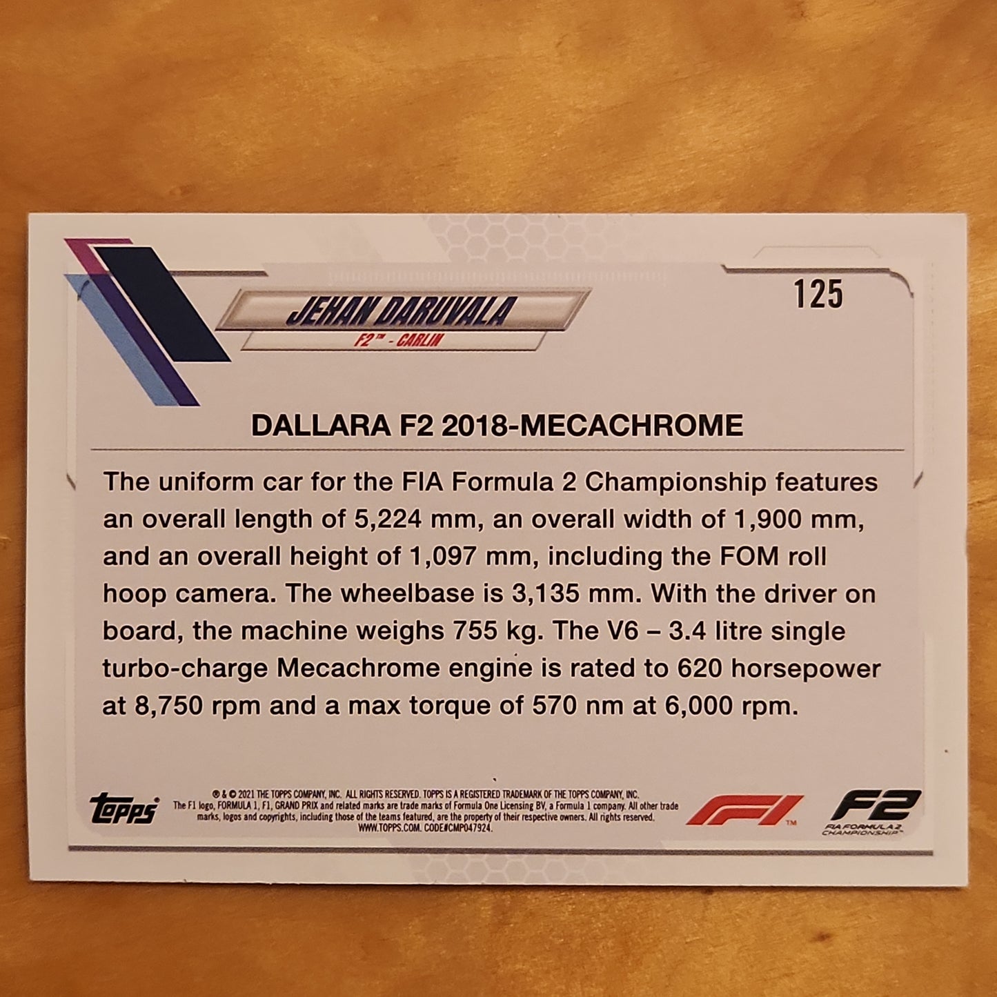 2021 Topps F1 Racing F2 Jehan Daruvala Checker Board #125 F2 Carlin