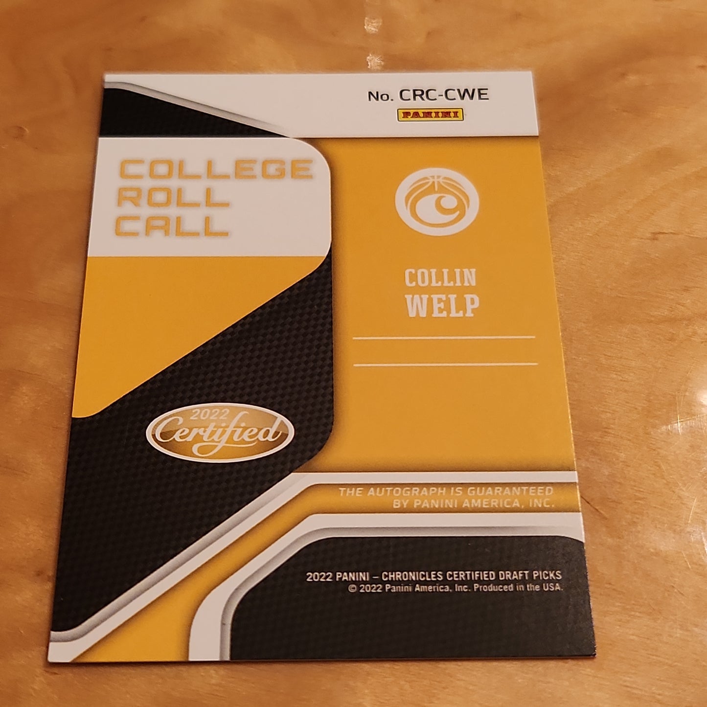 Panini Certified Draft Picks College Roll Call Collin Welp Auto #CRC-CWE