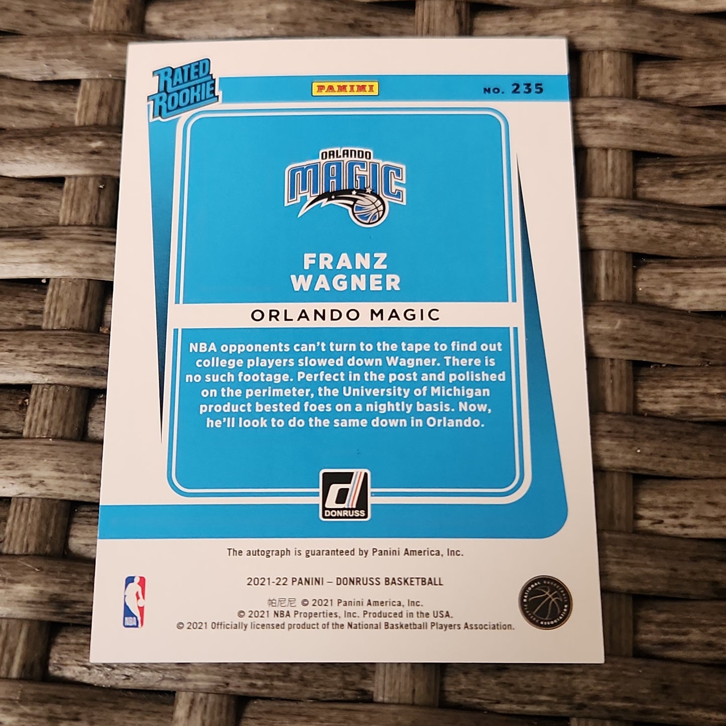 Panini Donruss Rated Rookie Franz Wagner Auto #235