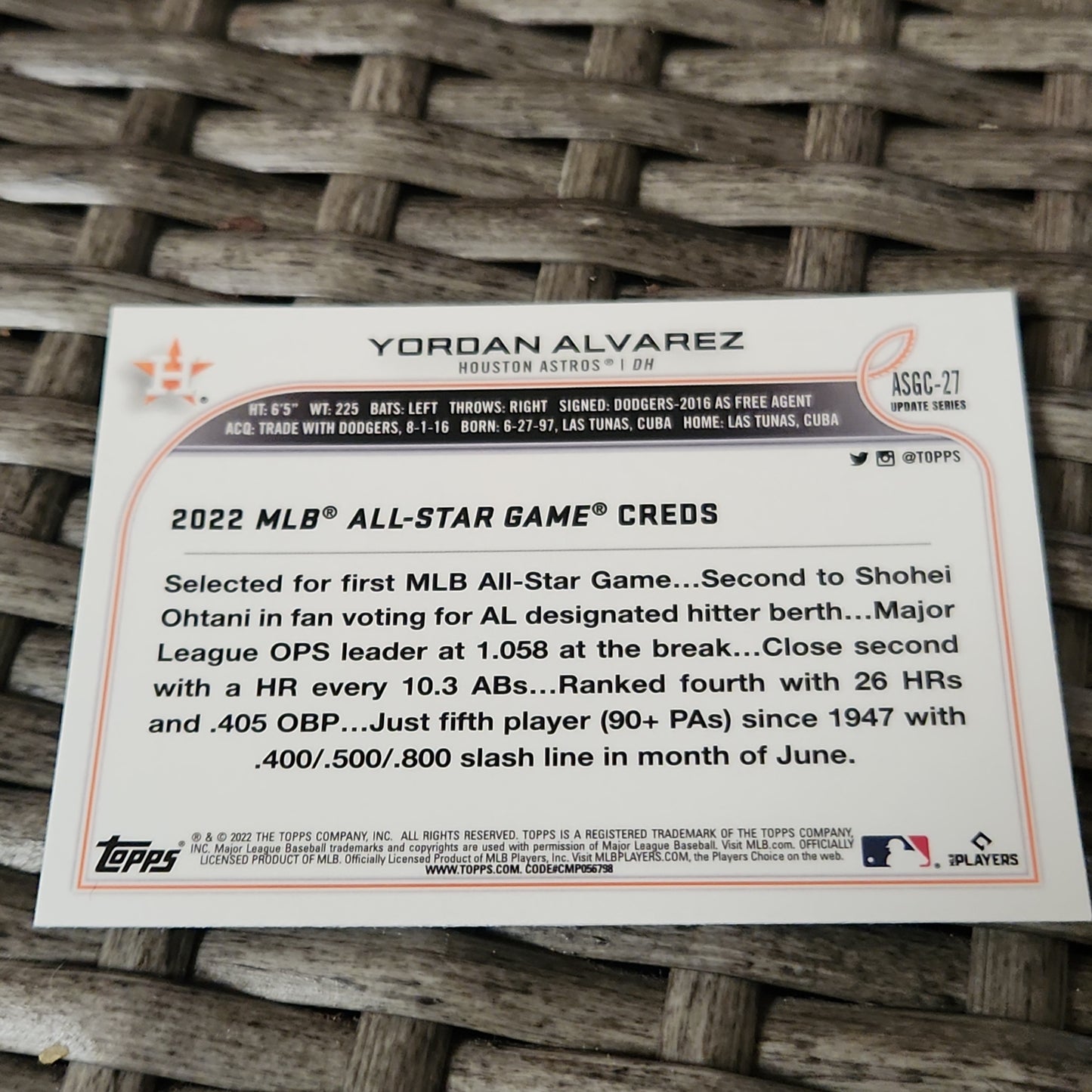 Topps Chrome Yordan Alvarez #ASGC-27
