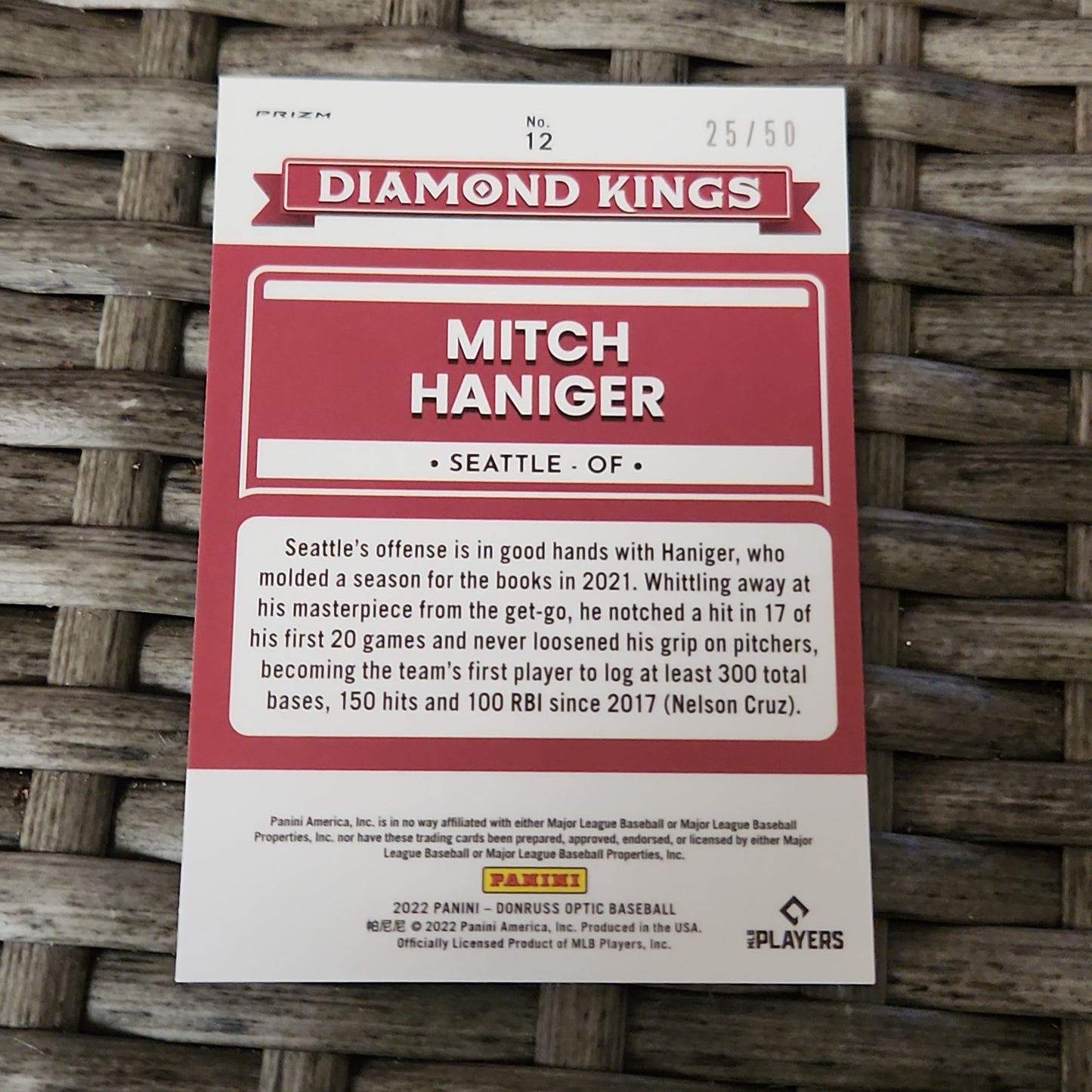 Panini Optic Prizm Diamond Kings Mitch Haniger 25/50 #12