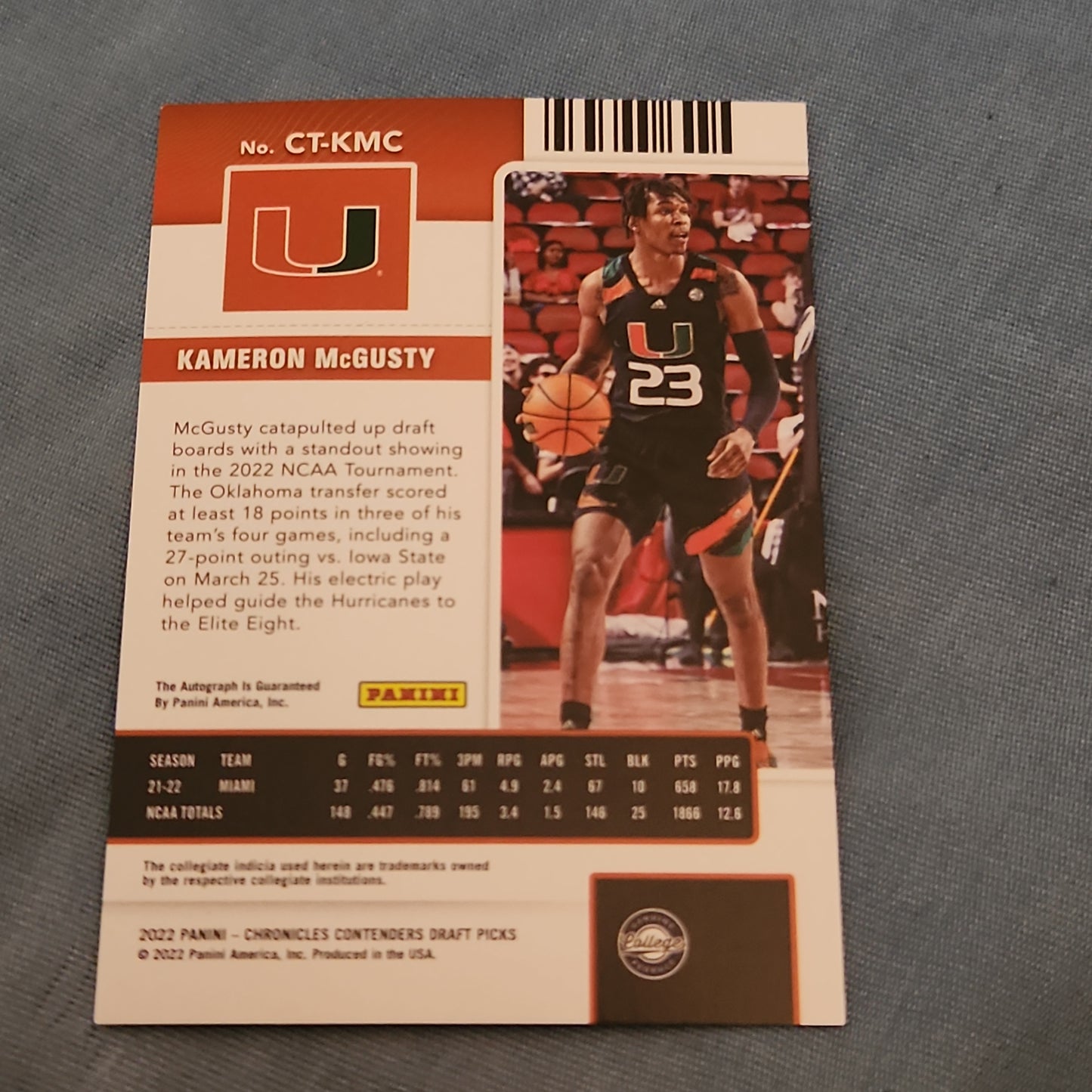 Panini Contenders Draft Picks College Ticket Kameron McGusty Auto #CT-KMC