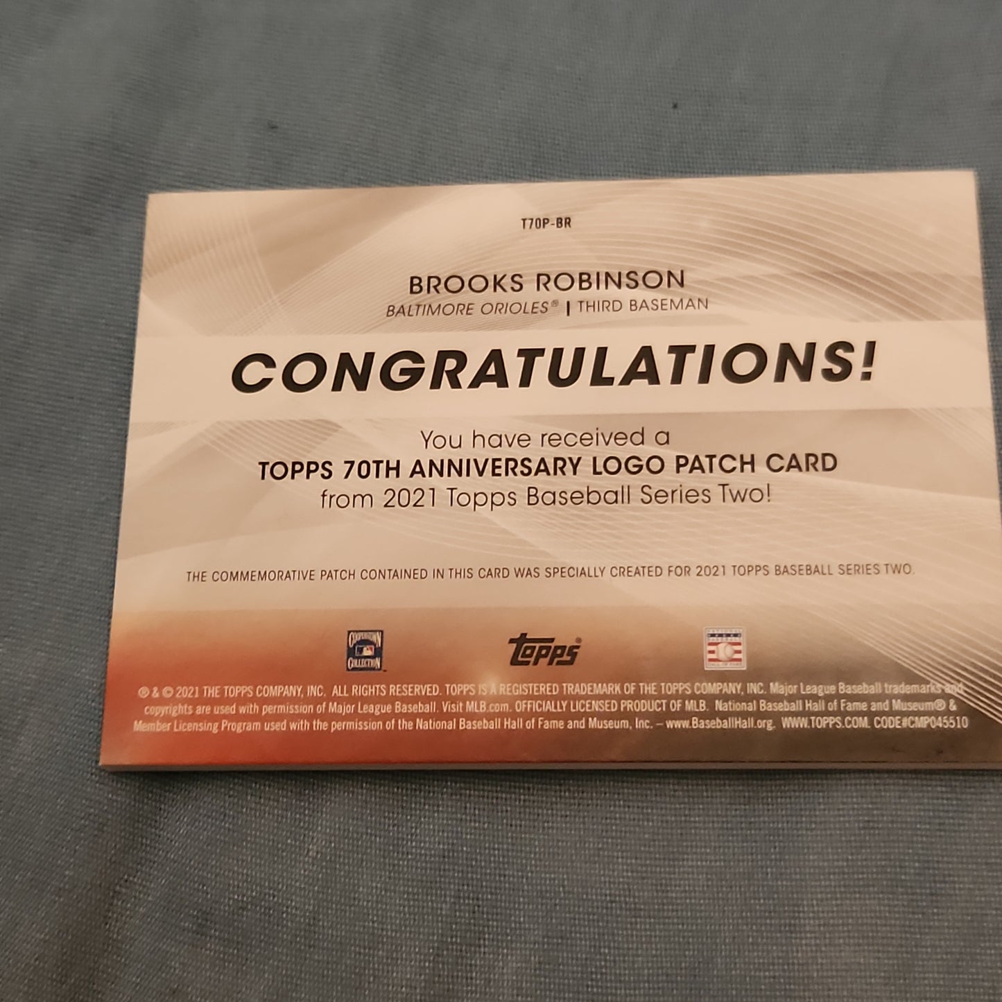 Topps 70th Anniversary Brooks Robinson Relic #T70P-BR