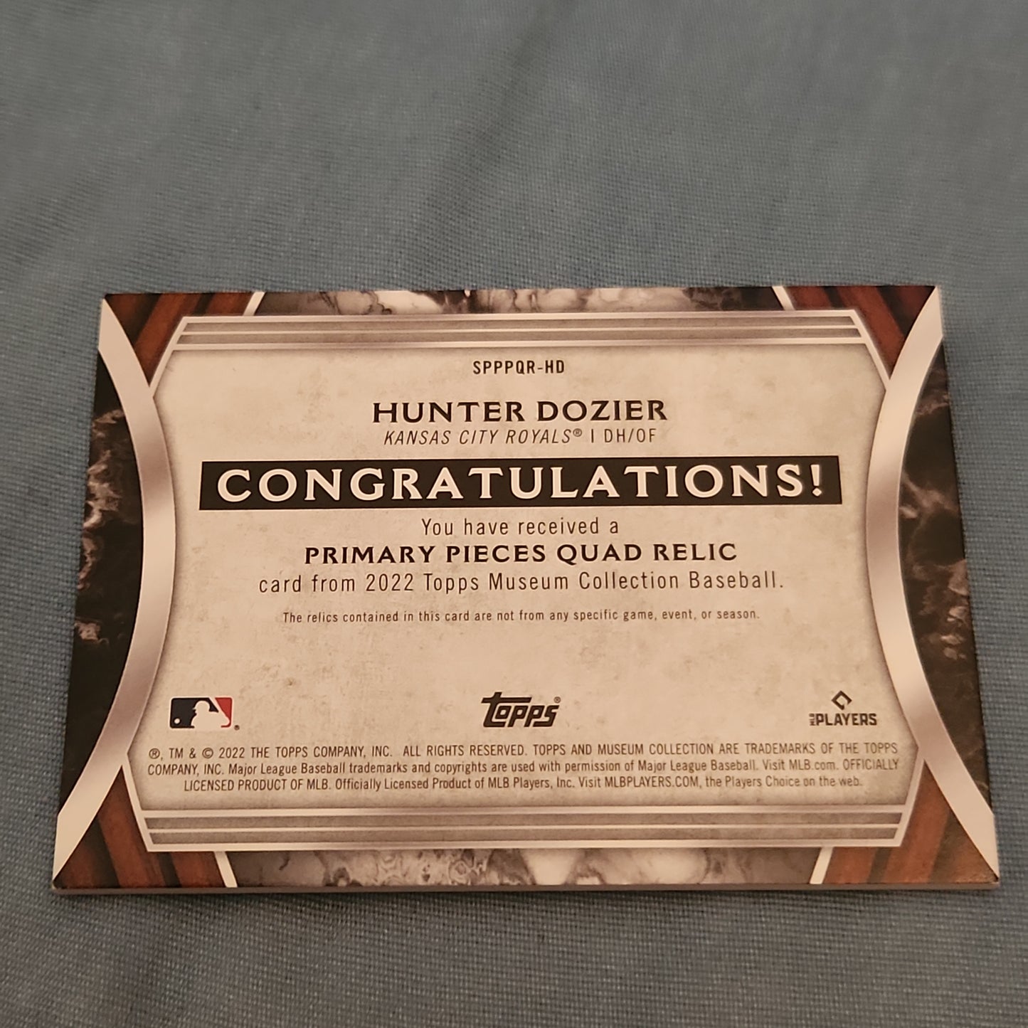 Topps MC Orange Hunter Dozier Quad Relic 57/75 #SPPPQR-HD