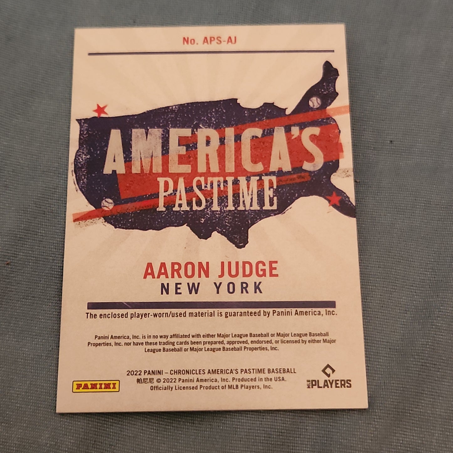 Panini Americans Pastime Aaron Judge Relic #APS-AJ