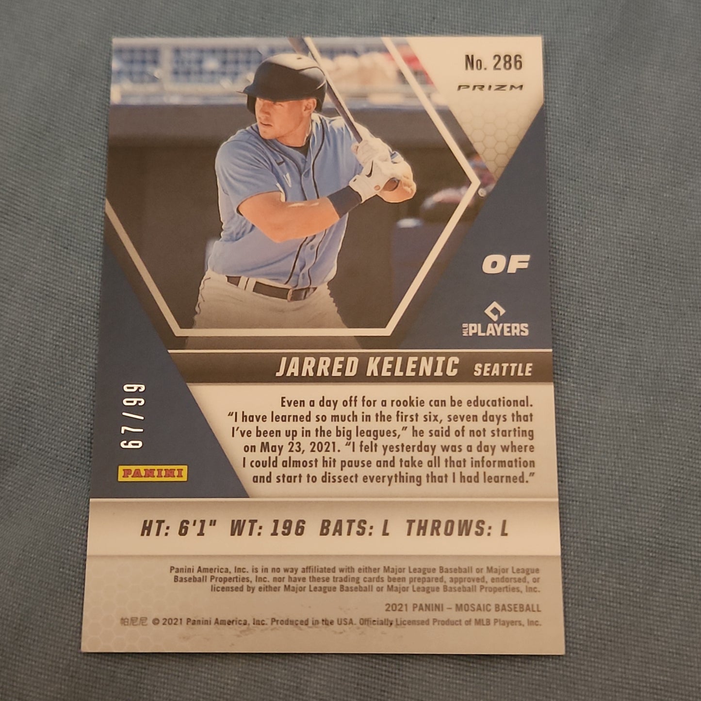 Panini Mosiac Prizm Blue Jarred Kelenic RC 67/99 #286