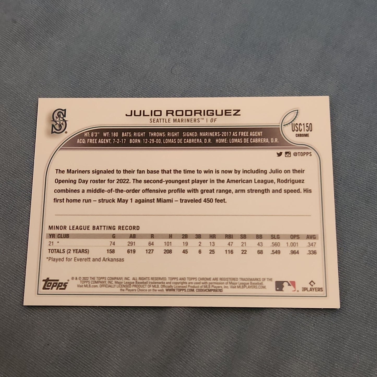 Topps Chrome Purple Juilo Rodriguez RC #USC150