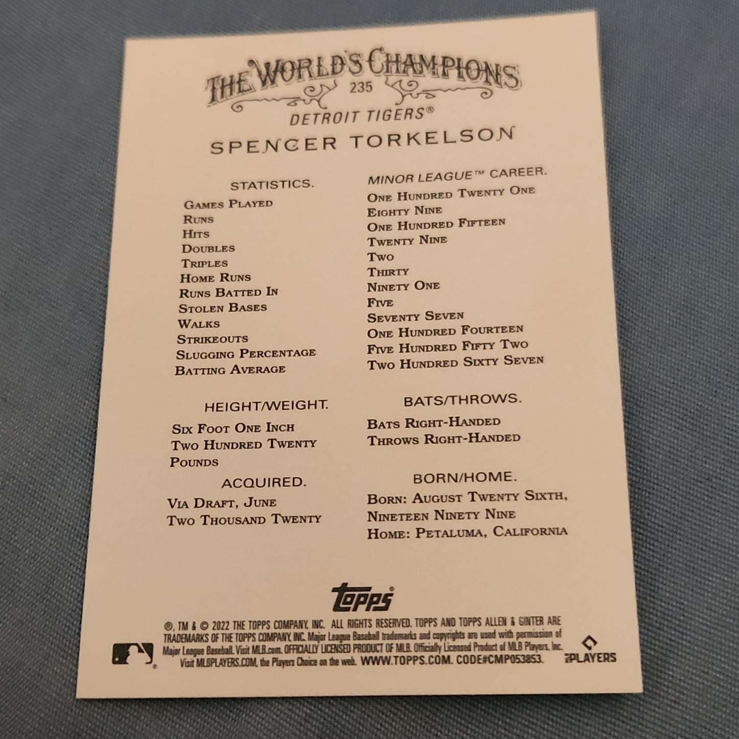 Topps Allen & Ginter Spencer Torkelson RC #235