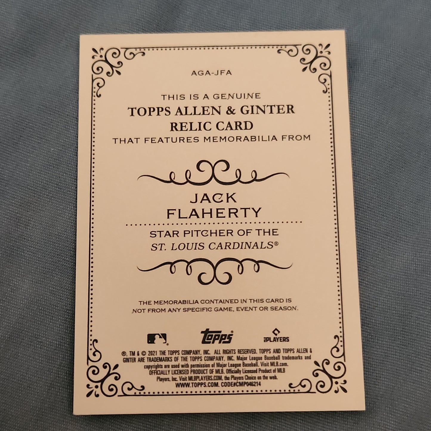 Topps Allen & Ginter Jack Flaherty Relic #AGA-JFA