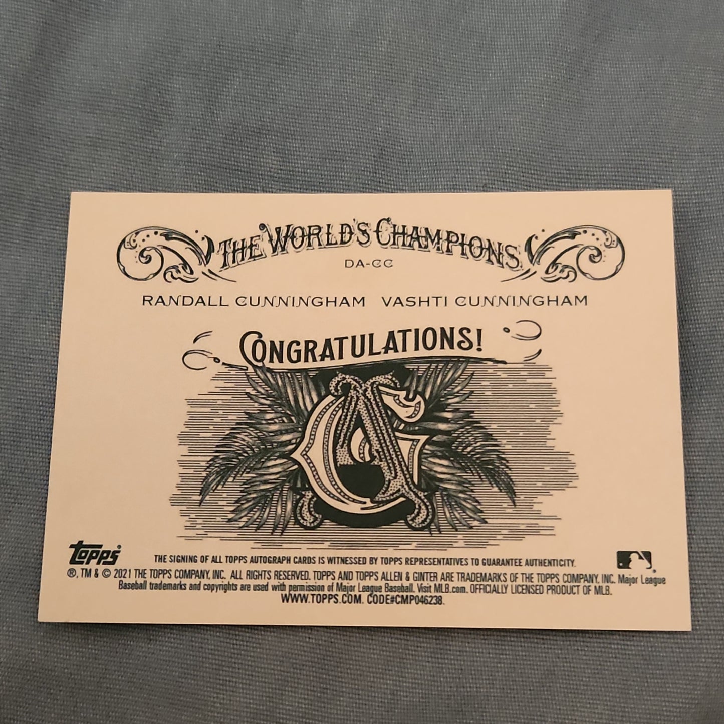 Topps Allen & Ginter The World Champions Randall & Vashti Cunninghan Auto #DA-CC
