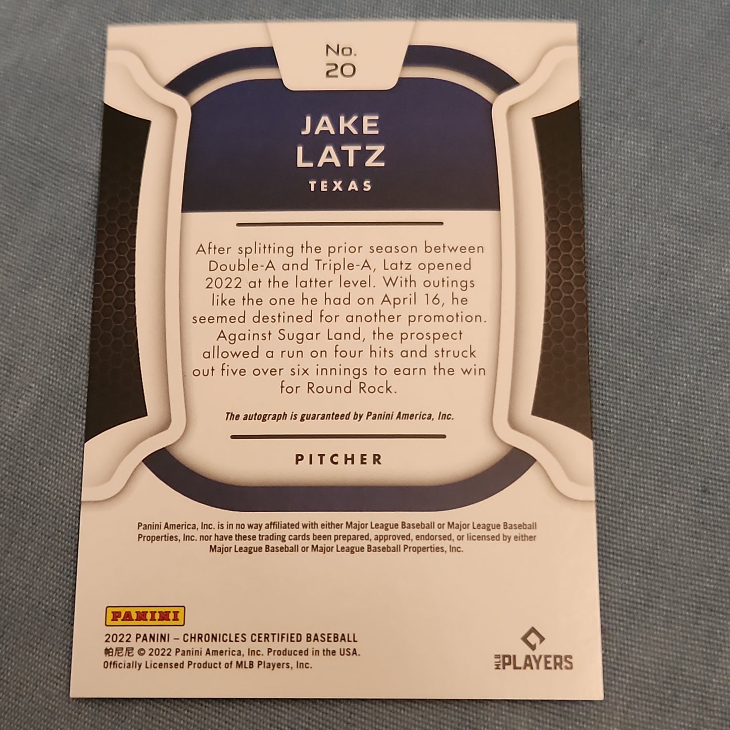 Panini Certified Jake Latz RC Auto #20
