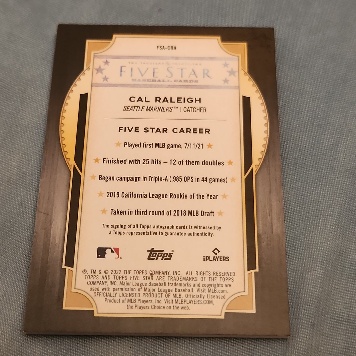 Topps Gold Five Stars Cal Raleigh RC Auto #FSA-CRA