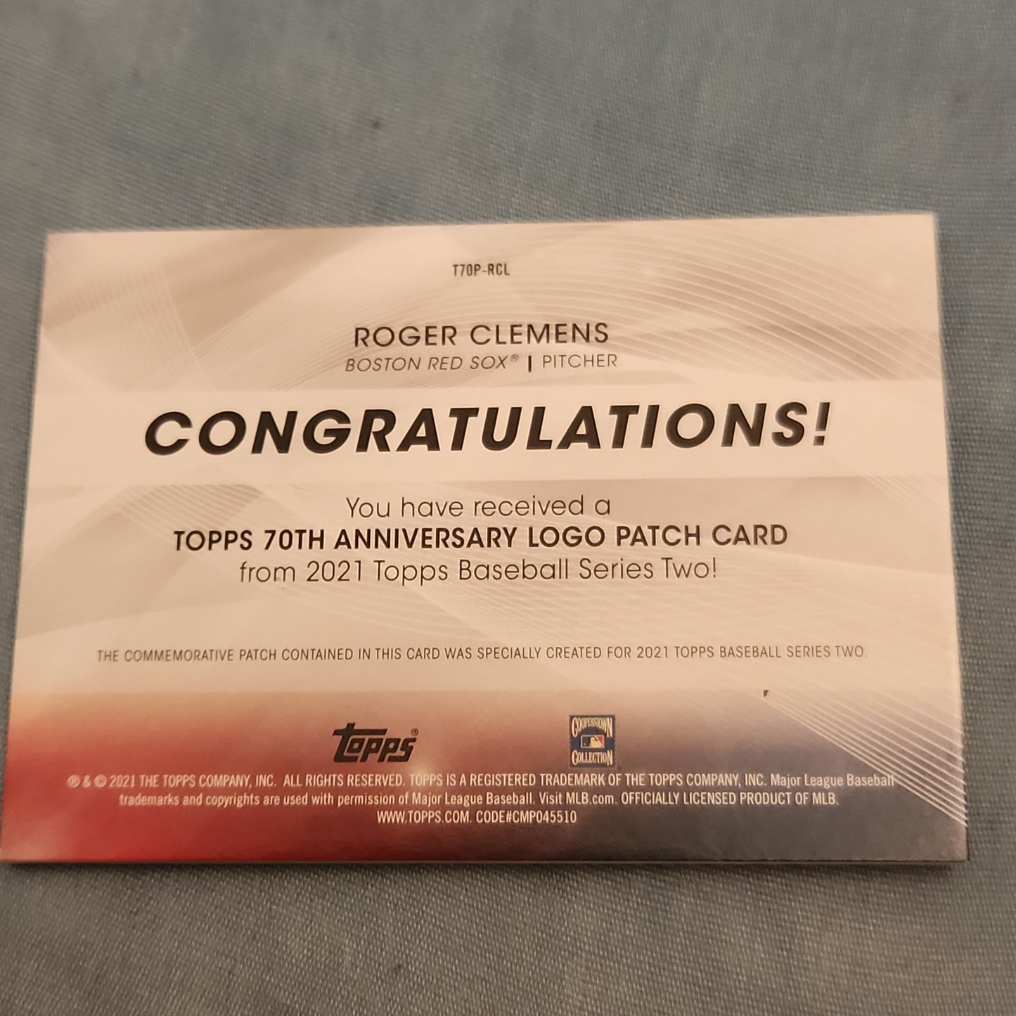 Topps 70th Anniversary Rodger Clemens Relic #T70P-RCL