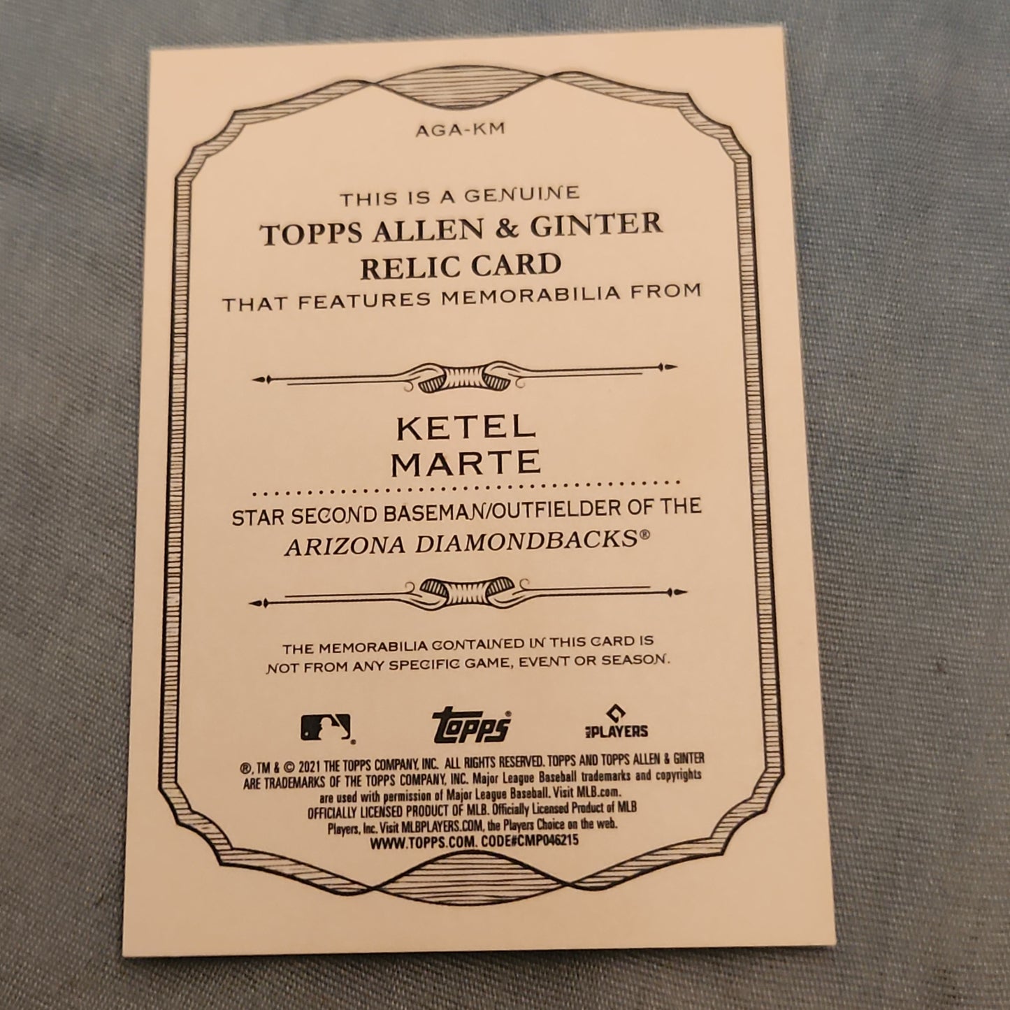 Topps Allen & Ginter Ketel Marte Relic #AGA-KM