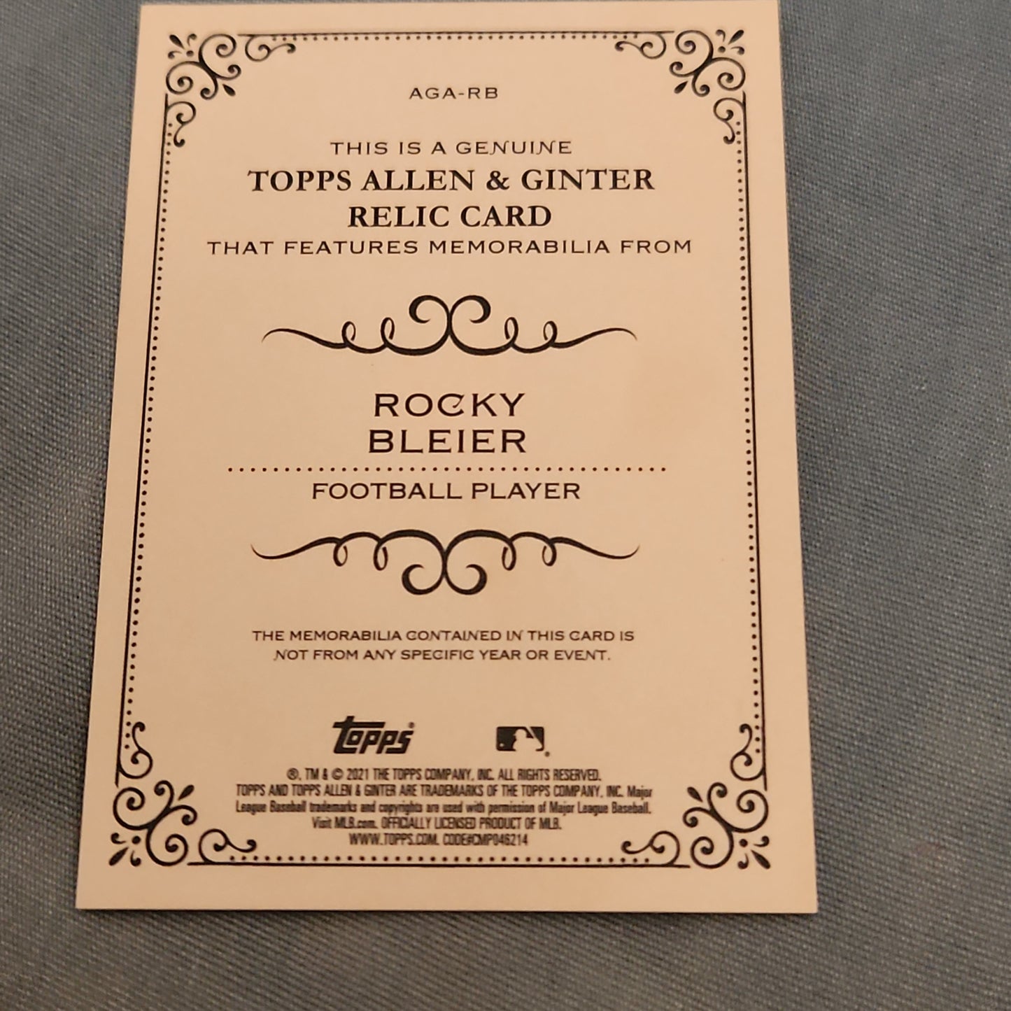 Topps Allen & Ginter Rocky Bleier Relic #AGA-RB