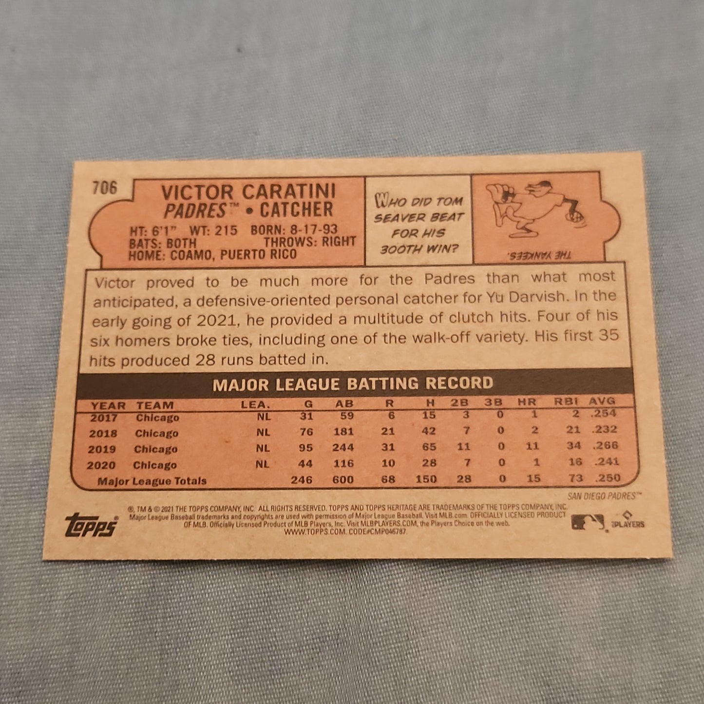 Topps Heritage Victor Caratini #706