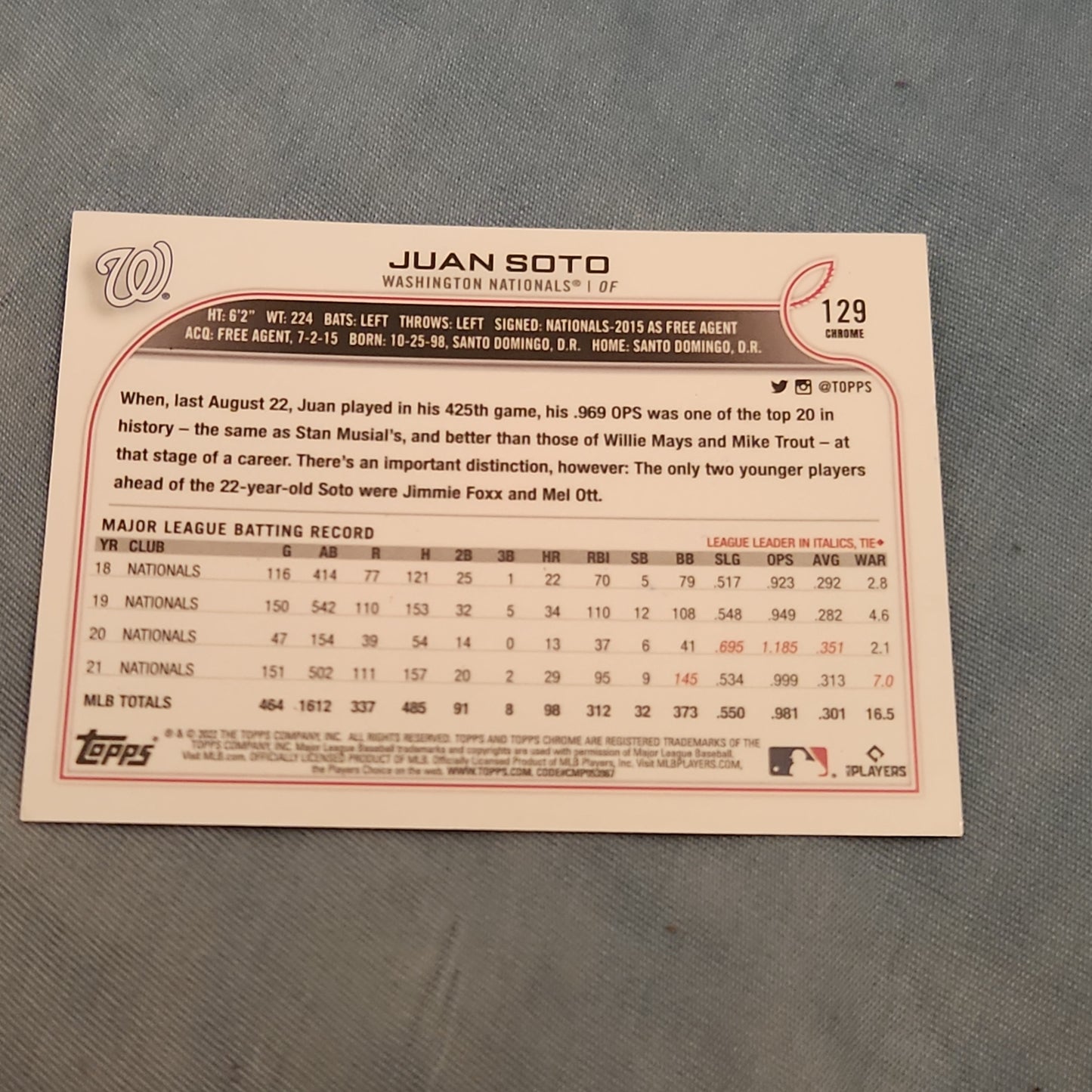Topps Chrome Juan Soto #129