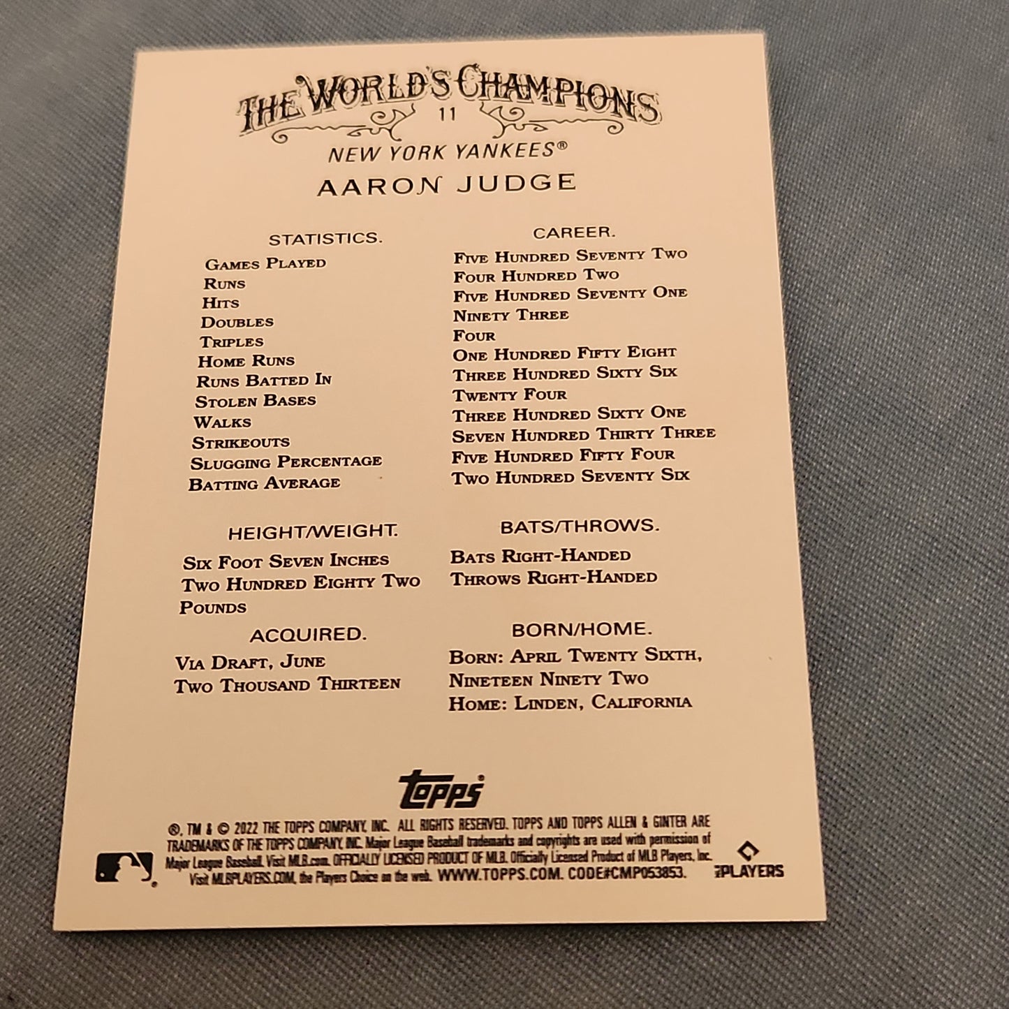 Topps Allen & Ginter Aaron Judge #11