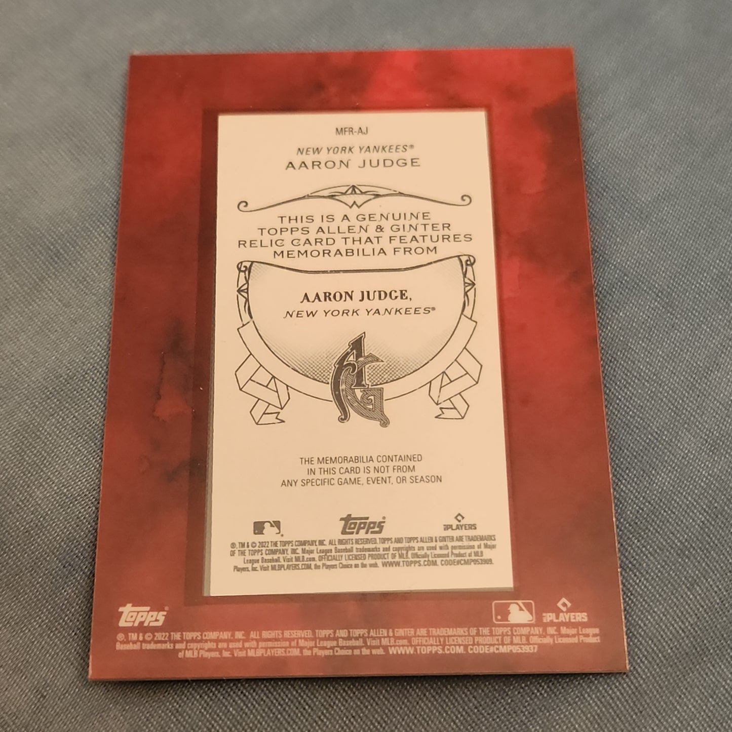 Topps Allen & Ginter Red Aaron Judge Relic #MFR-AJ