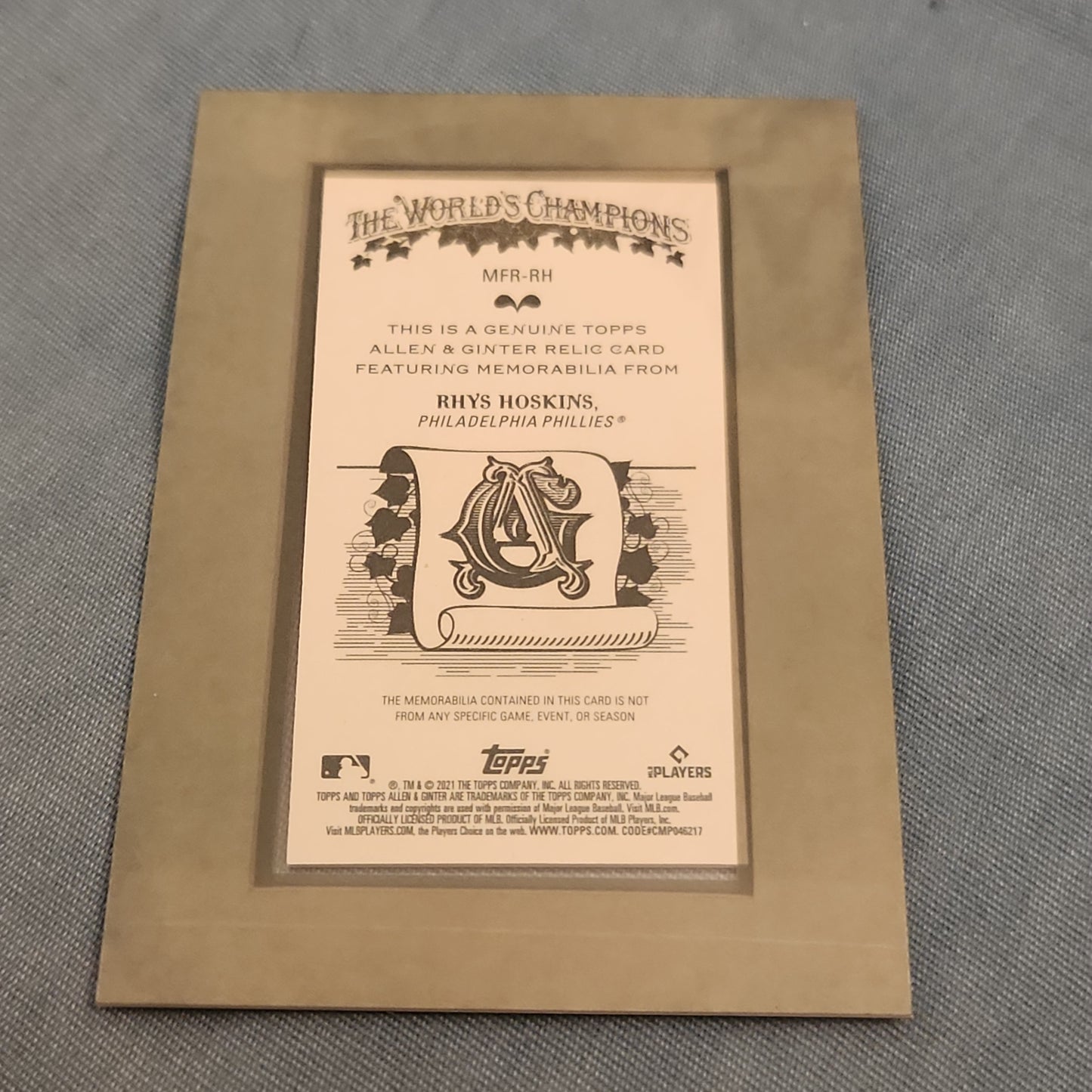 Topps Allen & Ginter Rhys Hoskins Relic #MFR-RH