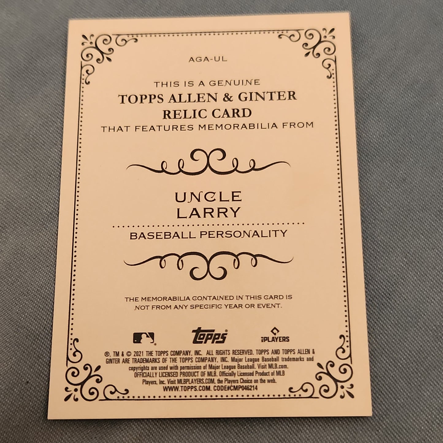 Topps Allen & Ginter Uncle Larry Relic #AGA-UL
