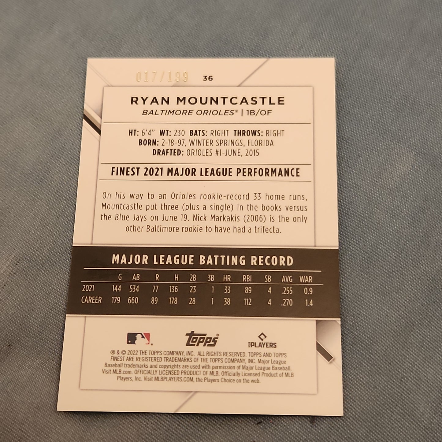 Topps Finest Green Ryan Mountcastle 017/199 #36