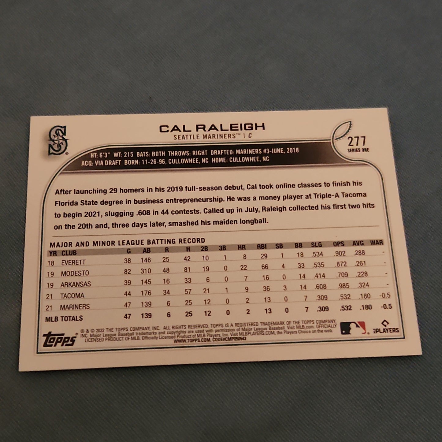 Topps Series One Cal Raleigh RC #277